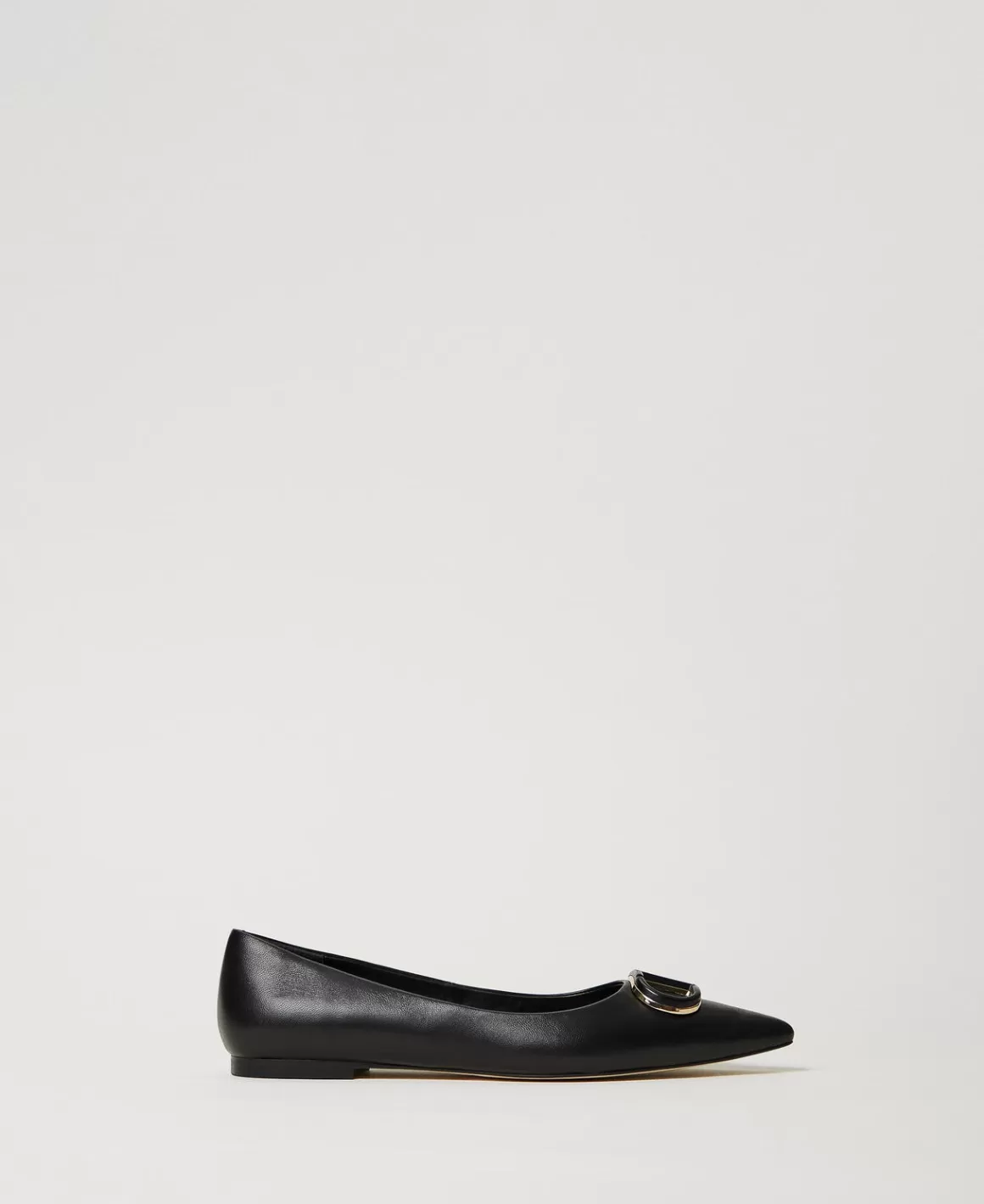 TWINSET Milano Ballerines Et Mocassins | Chaussures Plates*Ballerines En Cuir Avec Oval T Noir