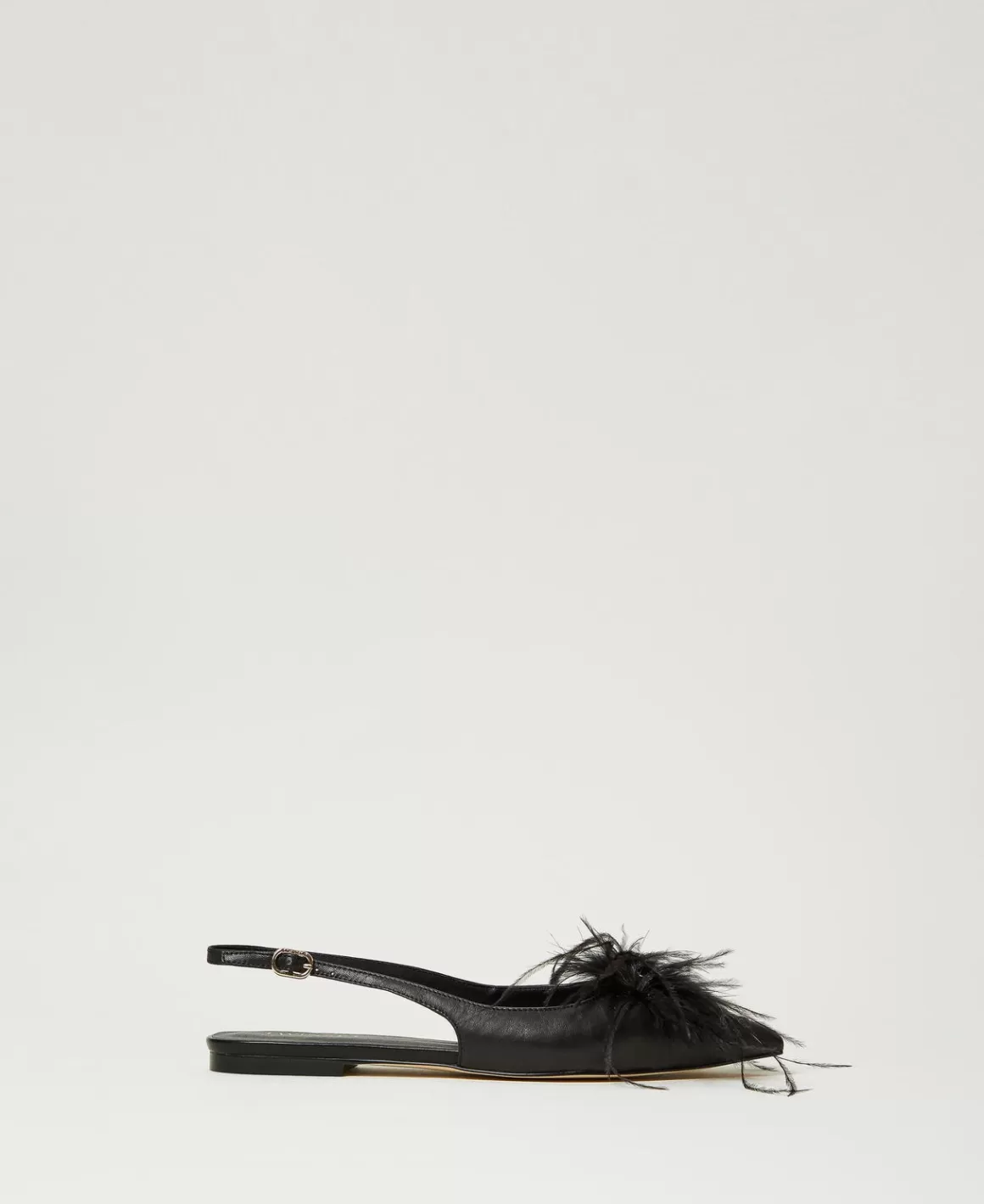 TWINSET Milano Ballerines Et Mocassins | Chaussures Plates*Ballerines Slingbacks En Cuir Avec Plumes Noir