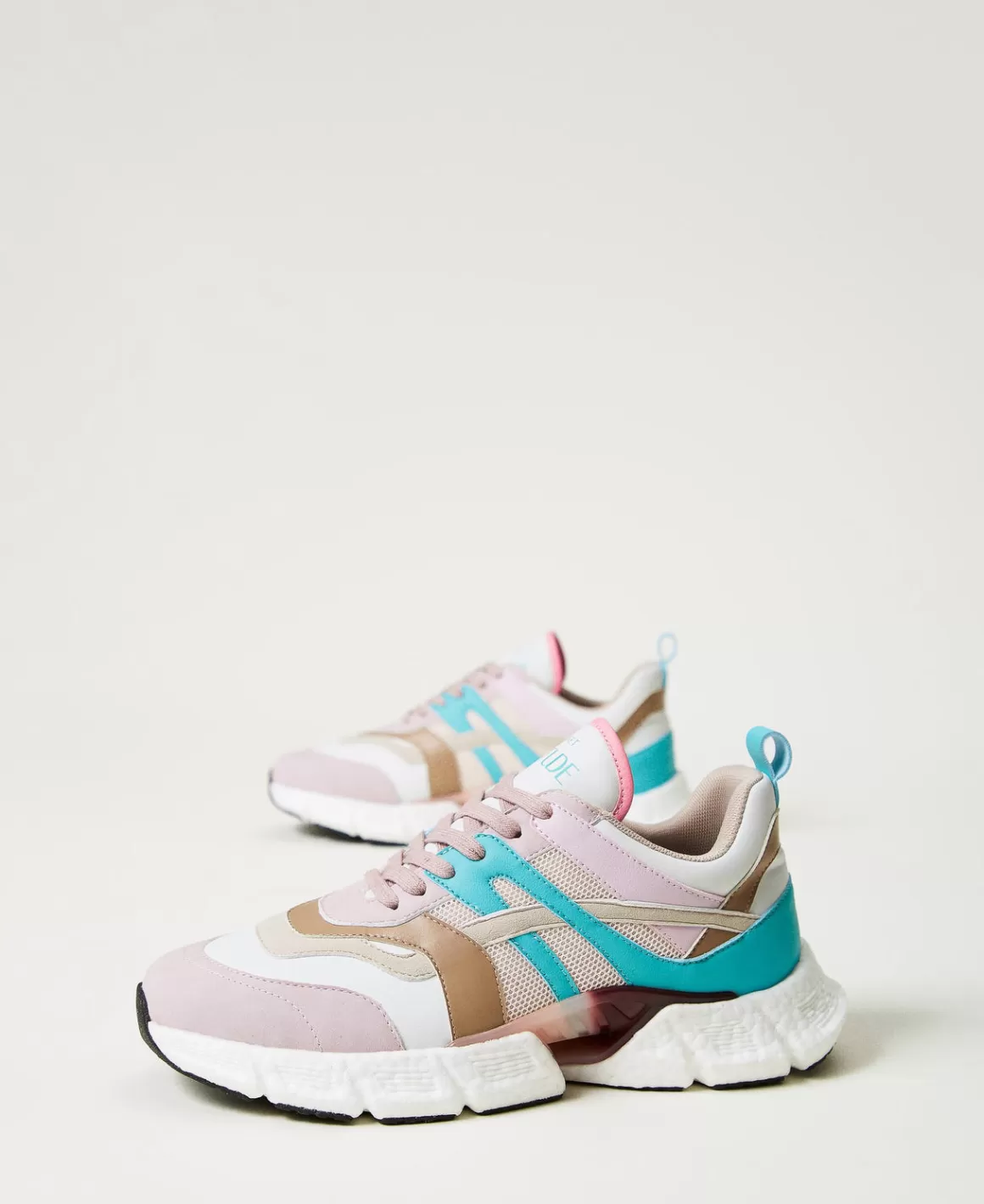 TWINSET Milano Chaussures Plates | Baskets*Baskets De Running Color Block Multicolore Blanc « Papers »/Vert « Tropical Emerald »/Rose « Pink Tulle »