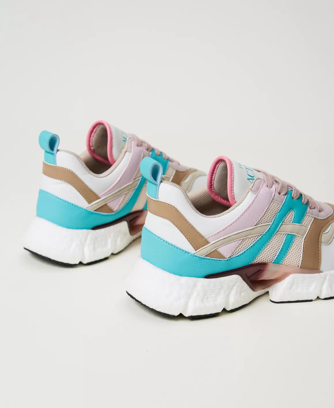TWINSET Milano Chaussures Plates | Baskets*Baskets De Running Color Block Multicolore Blanc « Papers »/Vert « Tropical Emerald »/Rose « Pink Tulle »