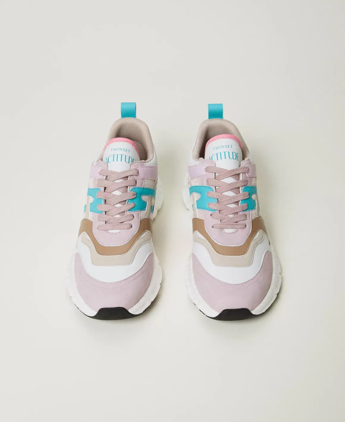 TWINSET Milano Chaussures Plates | Baskets*Baskets De Running Color Block Multicolore Blanc « Papers »/Vert « Tropical Emerald »/Rose « Pink Tulle »