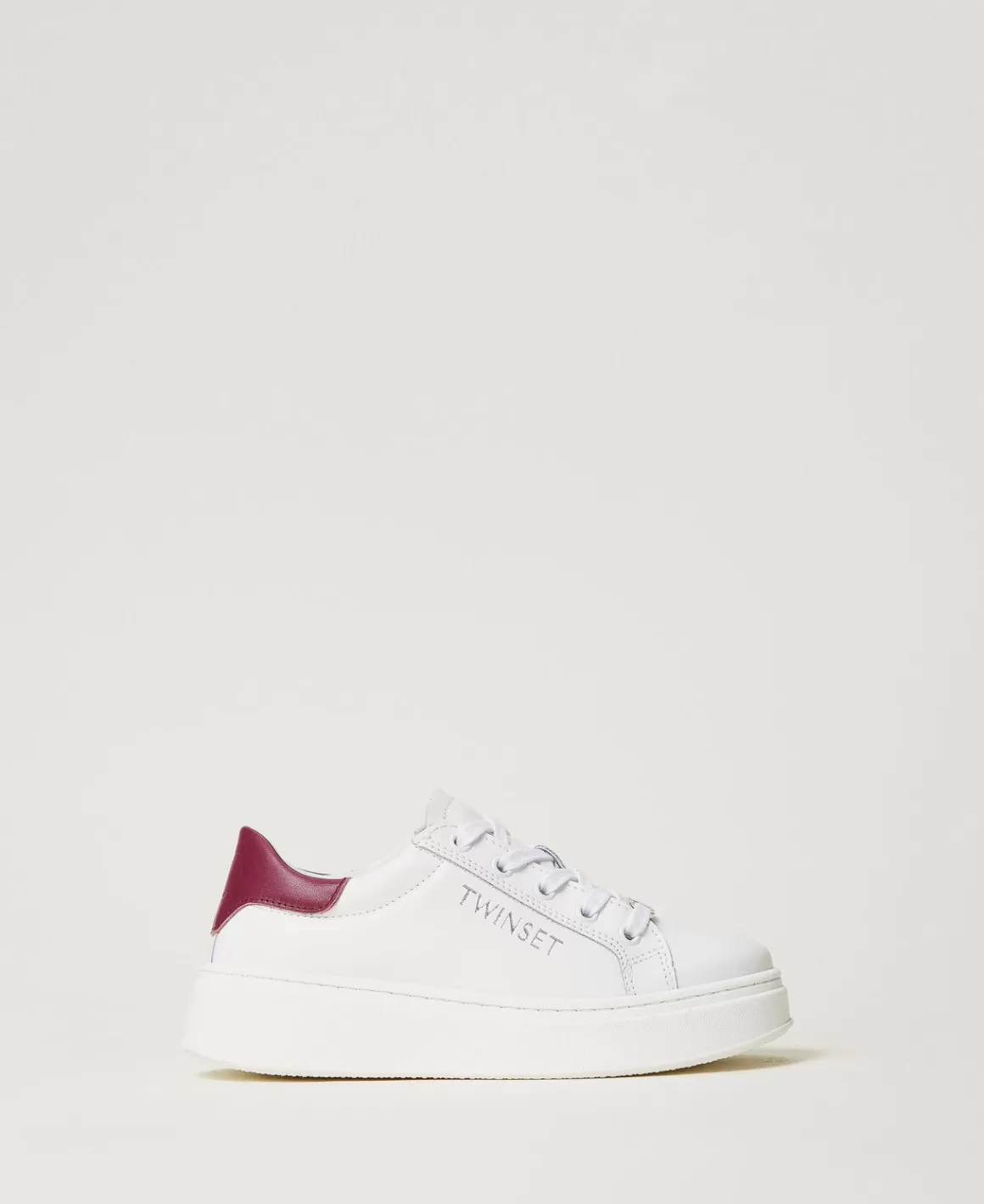 TWINSET Milano Chaussures*Baskets En Cuir Avec Logo Bicolore Blanc Optique/Red Plum