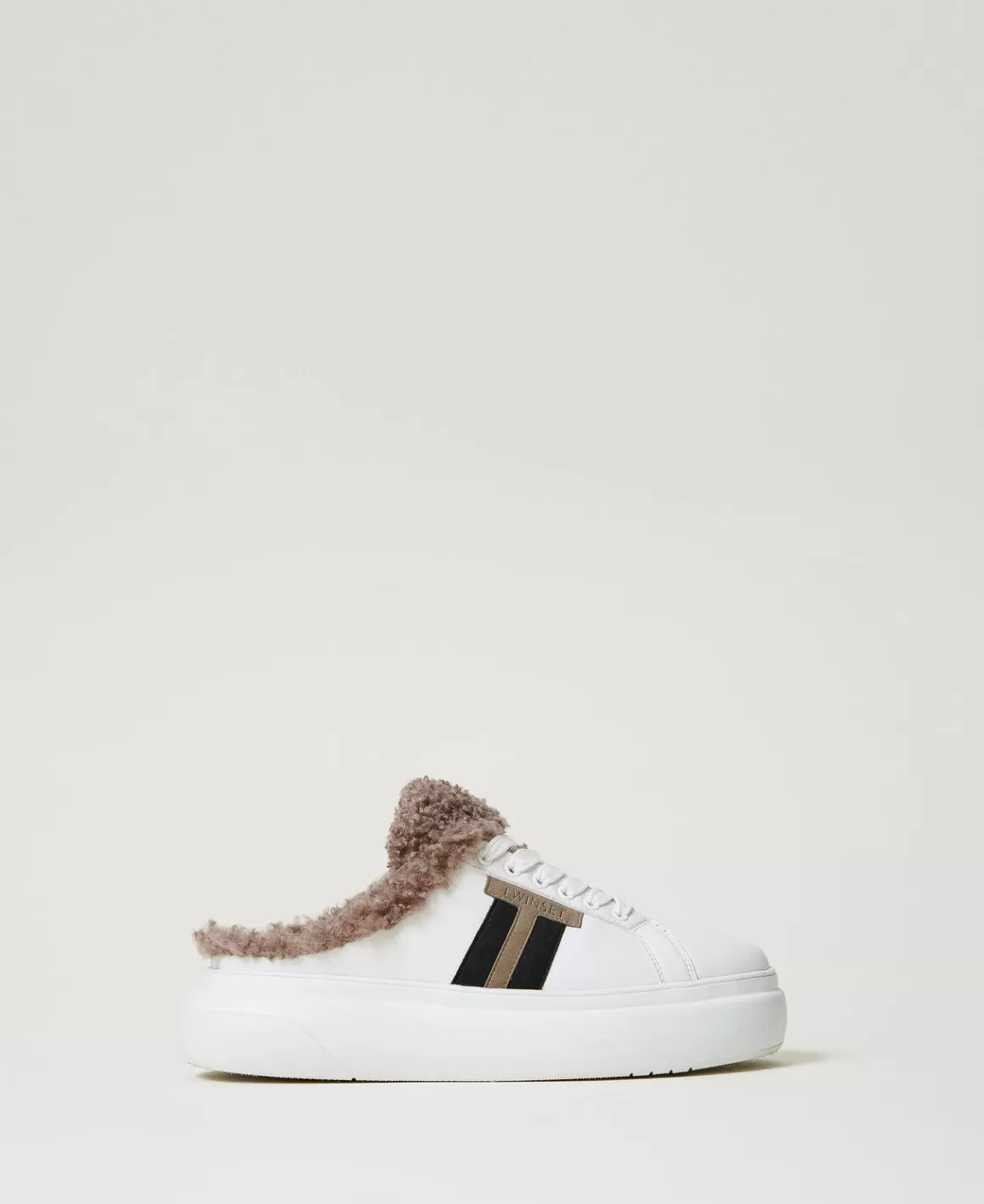 TWINSET Milano Chaussures Plates | Baskets*Baskets Slides Avec Fausse Fourrure Blanc