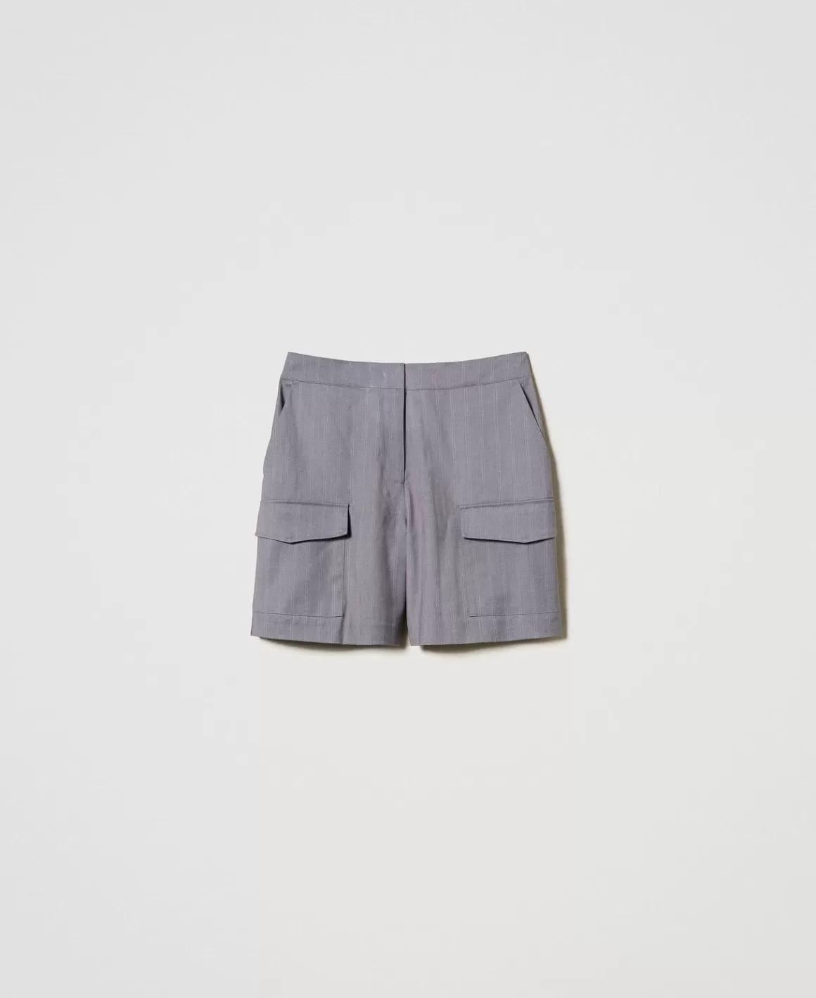 TWINSET Milano Shorts*Bermuda Rayé Avec Poches Gris Chiné Rayure Neige