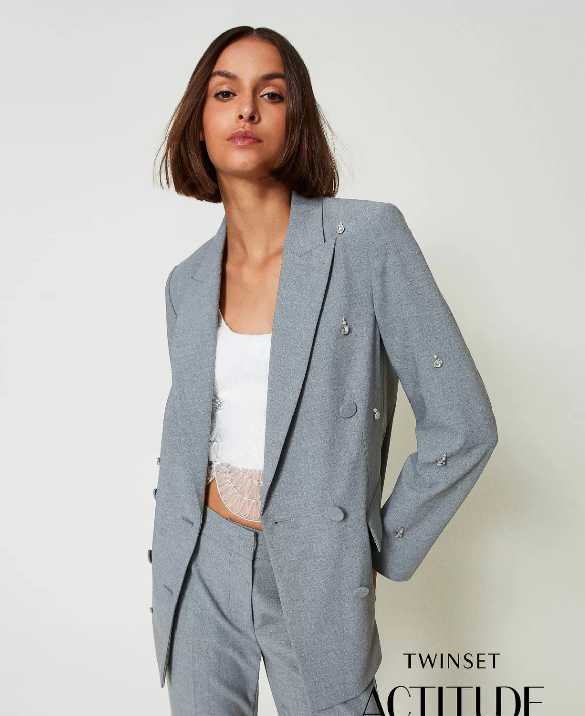 TWINSET Milano Blousons Et Doudounes | Blazers*Blazer Avec Broderies Réalisées à La Main Gris Chiné