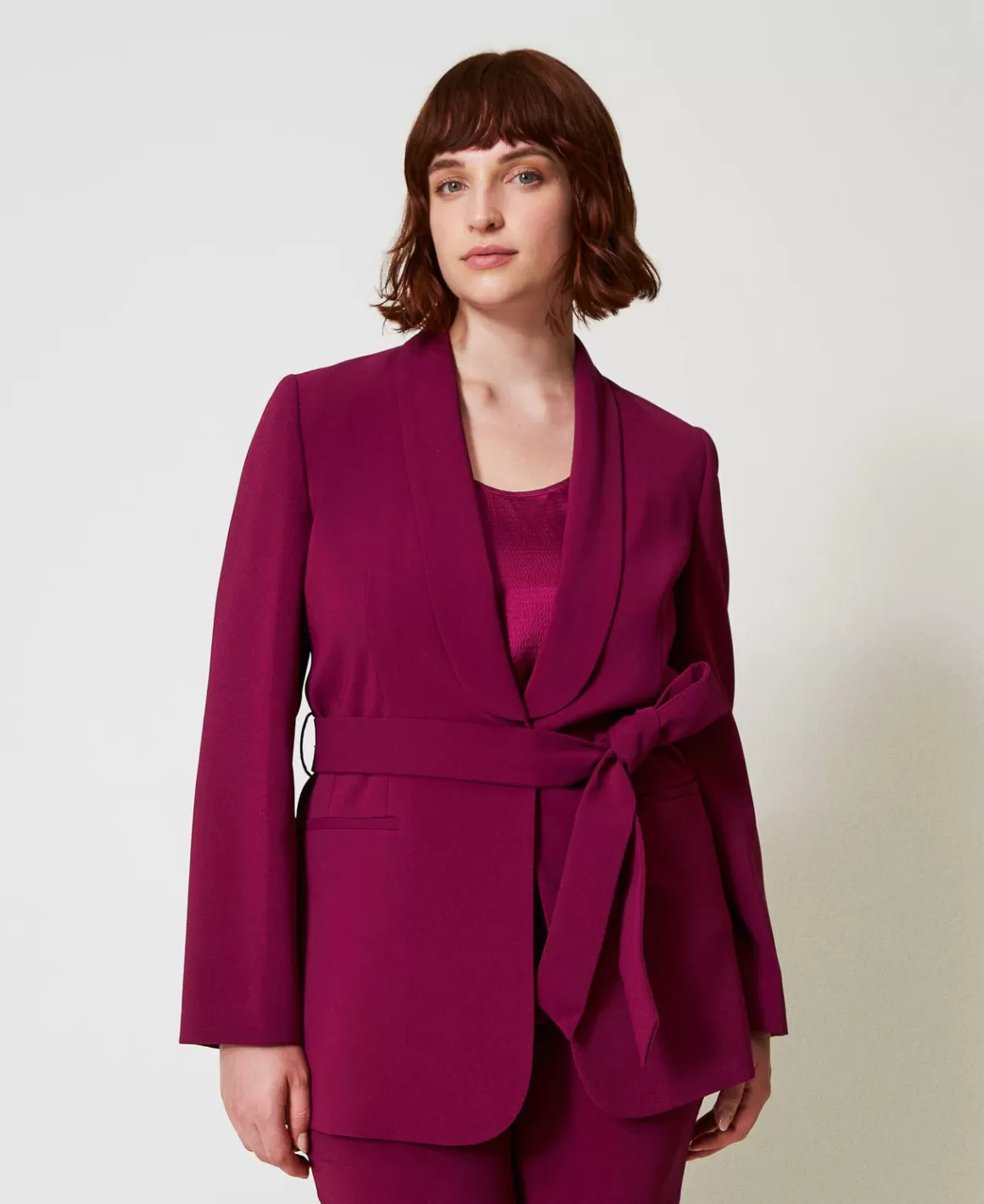 TWINSET Milano Blousons Et Doudounes | Blazers*Blazer Avec Ceinture Et Chaîne Oval T Violet « Prune Rouge »