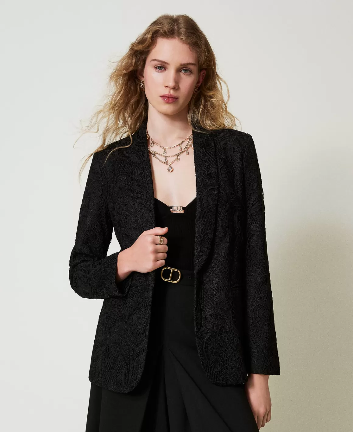 TWINSET Milano Blousons Et Doudounes | Blazers*Blazer En Dentelle Macramé Noir