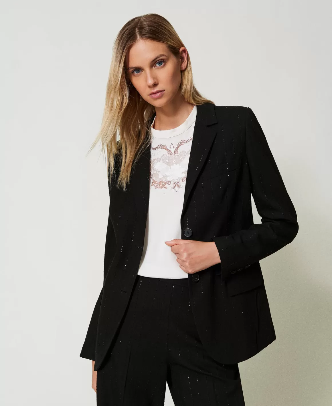 TWINSET Milano Blousons Et Doudounes | Blazers*Blazer En Drap Avec Sequins Noir