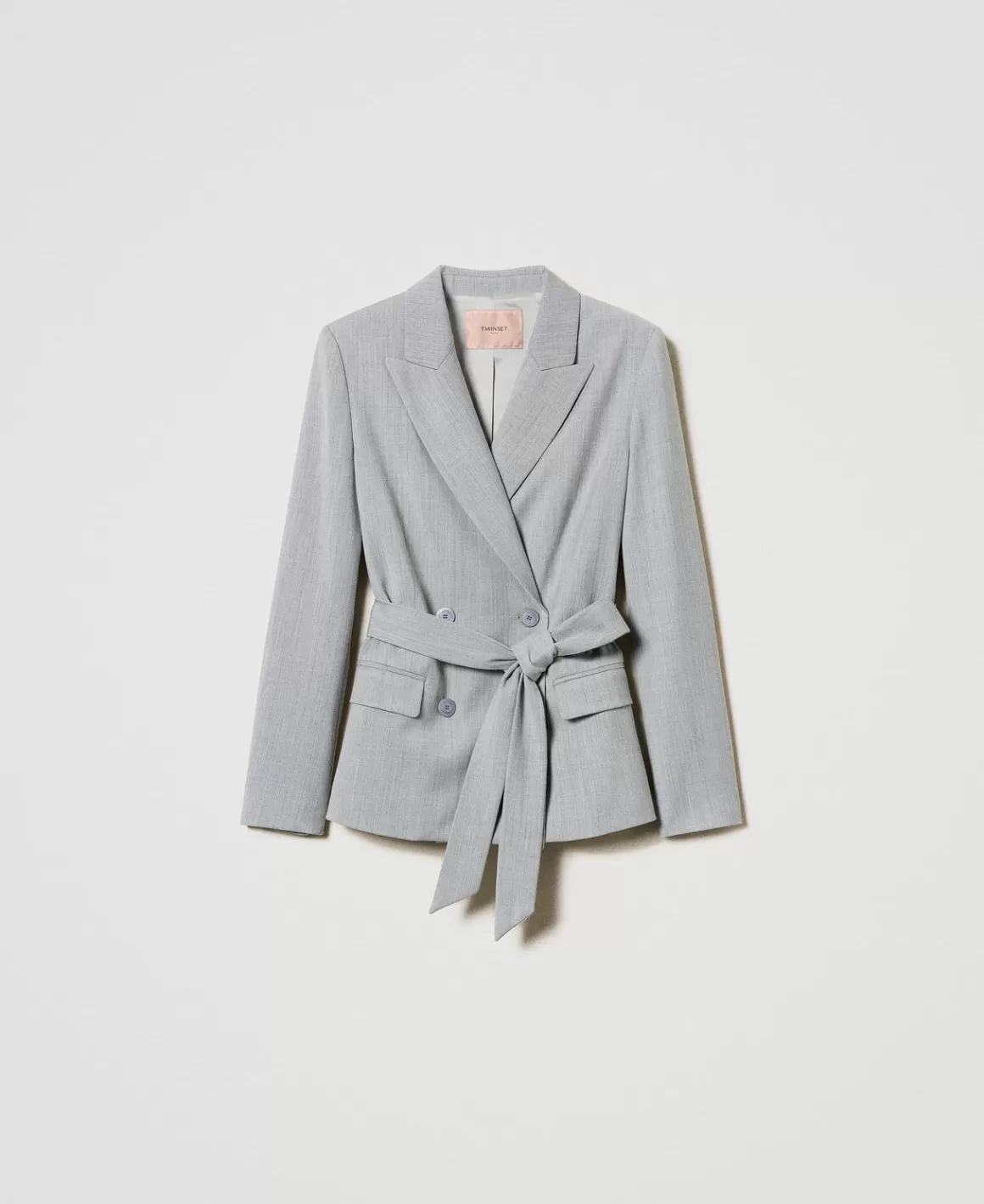 TWINSET Milano Blousons Et Doudounes | Blazers*Blazer En Laine Mélangée Avec Ceinture Gris moyen chiné