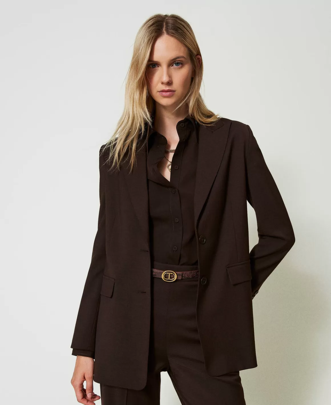 TWINSET Milano Blousons Et Doudounes | Blazers*Blazer En Laine Stretch Coffee Chocolate