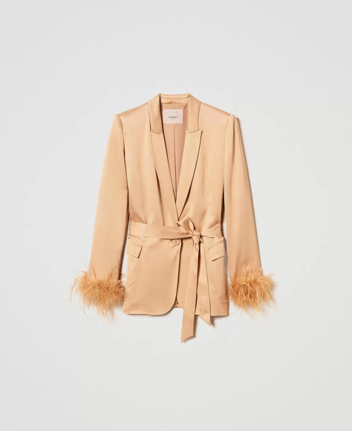 TWINSET Milano Blousons Et Doudounes | Blazers*Blazer En Satin Avec Plumes Orange « Bubbly »