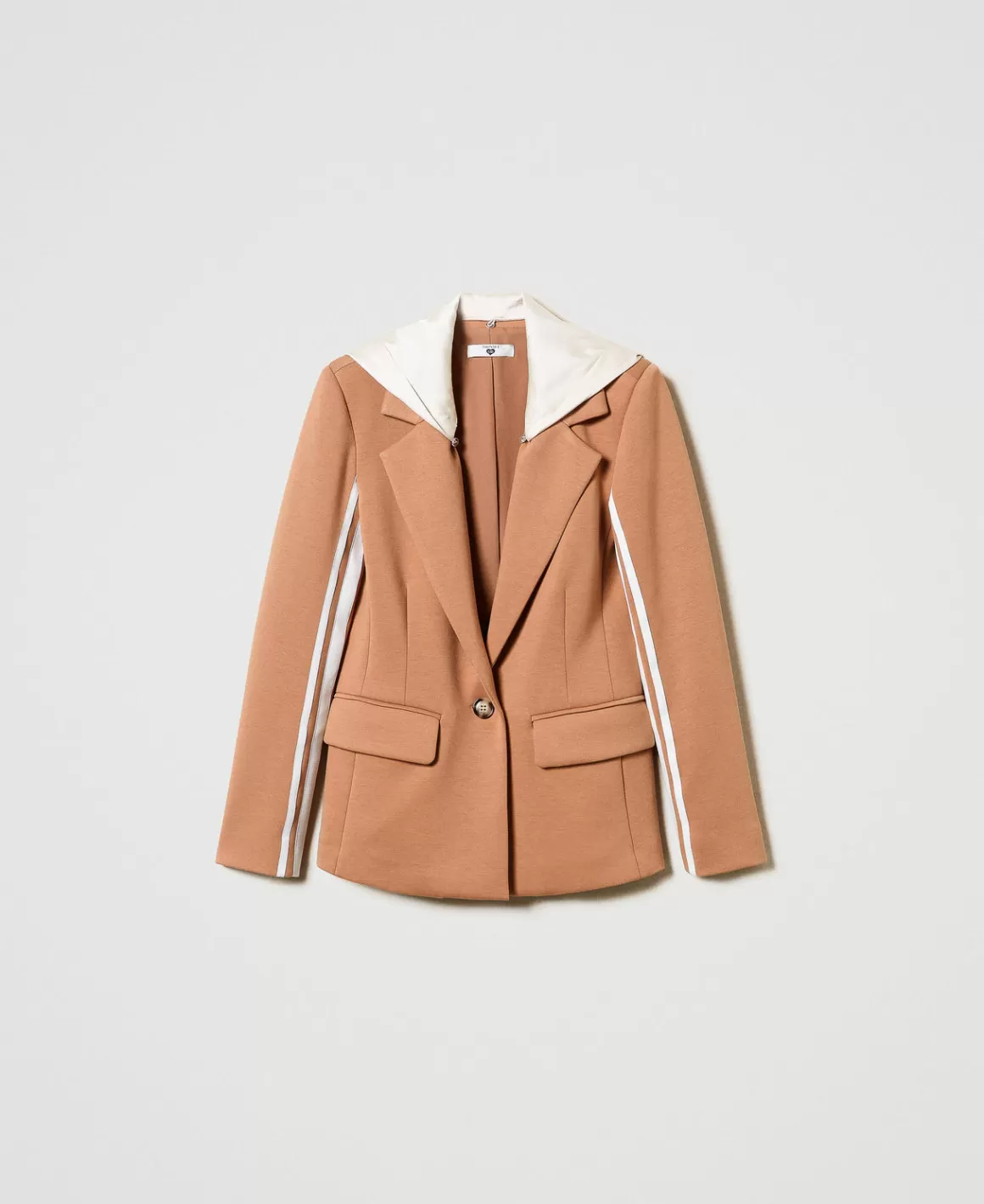 TWINSET Milano Blousons Et Doudounes | Blazers*Blazer En Scuba Avec Capuche Bicolore Caramel Camel/Nacre