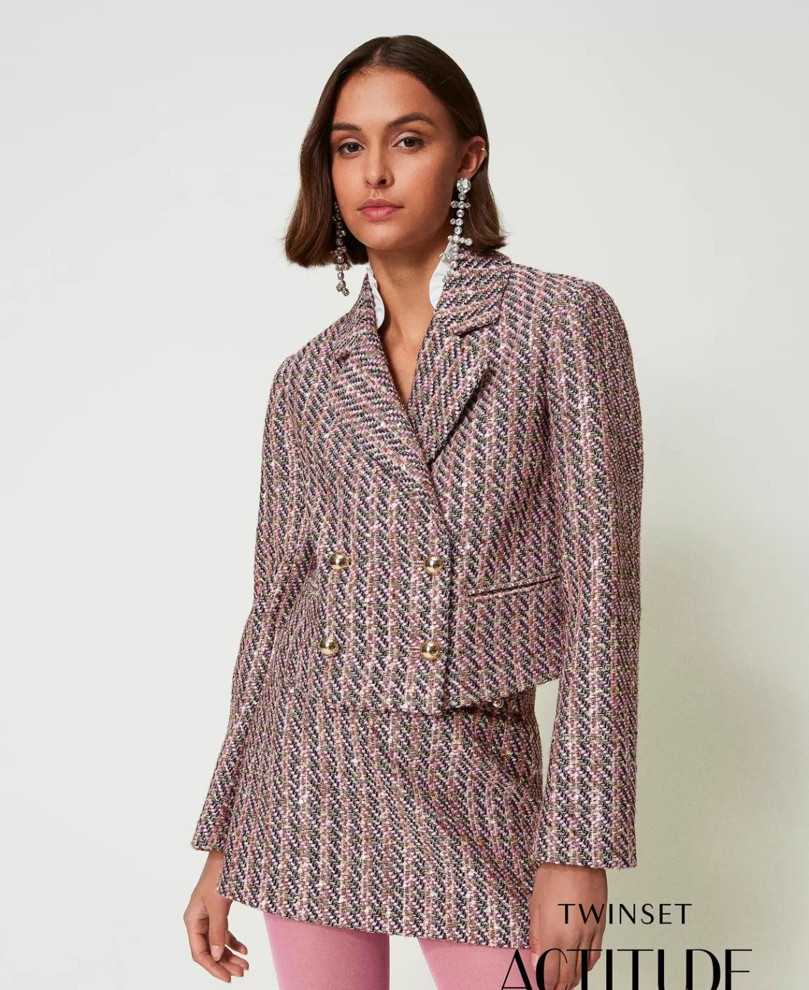 TWINSET Milano Blousons Et Doudounes | Blazers*Blazer En Tissu Bouclé Et Lurex Pink Tulle Bouclé