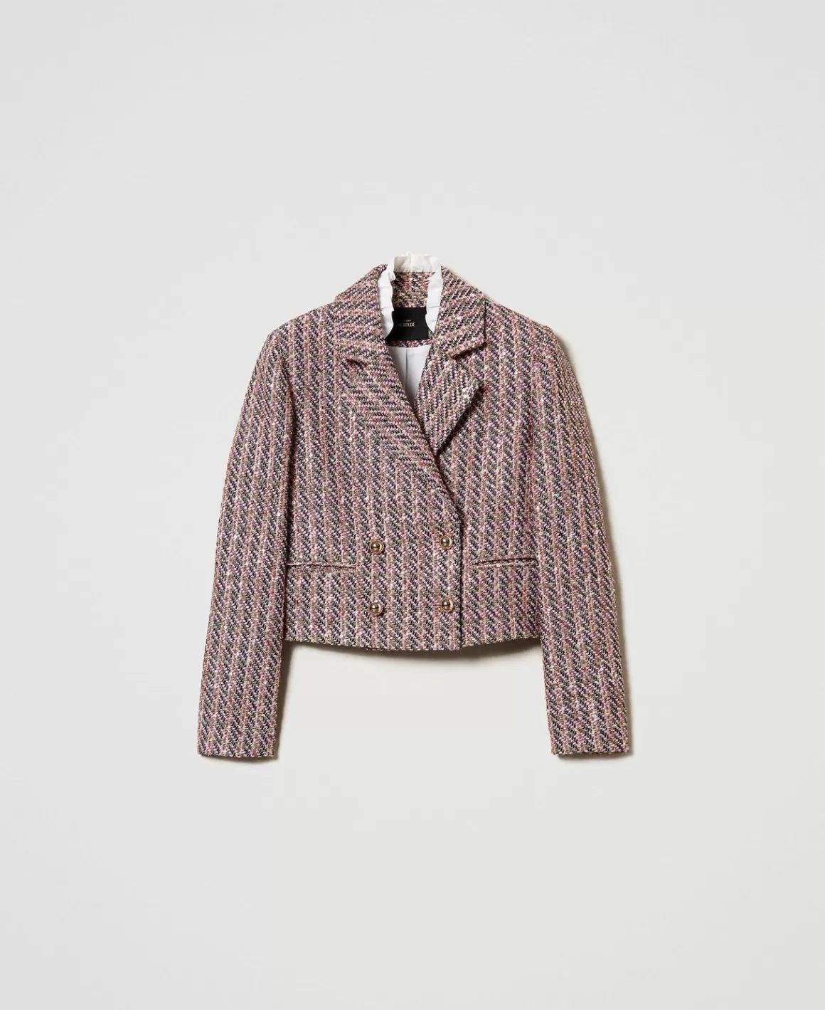 TWINSET Milano Blousons Et Doudounes | Blazers*Blazer En Tissu Bouclé Et Lurex Pink Tulle Bouclé