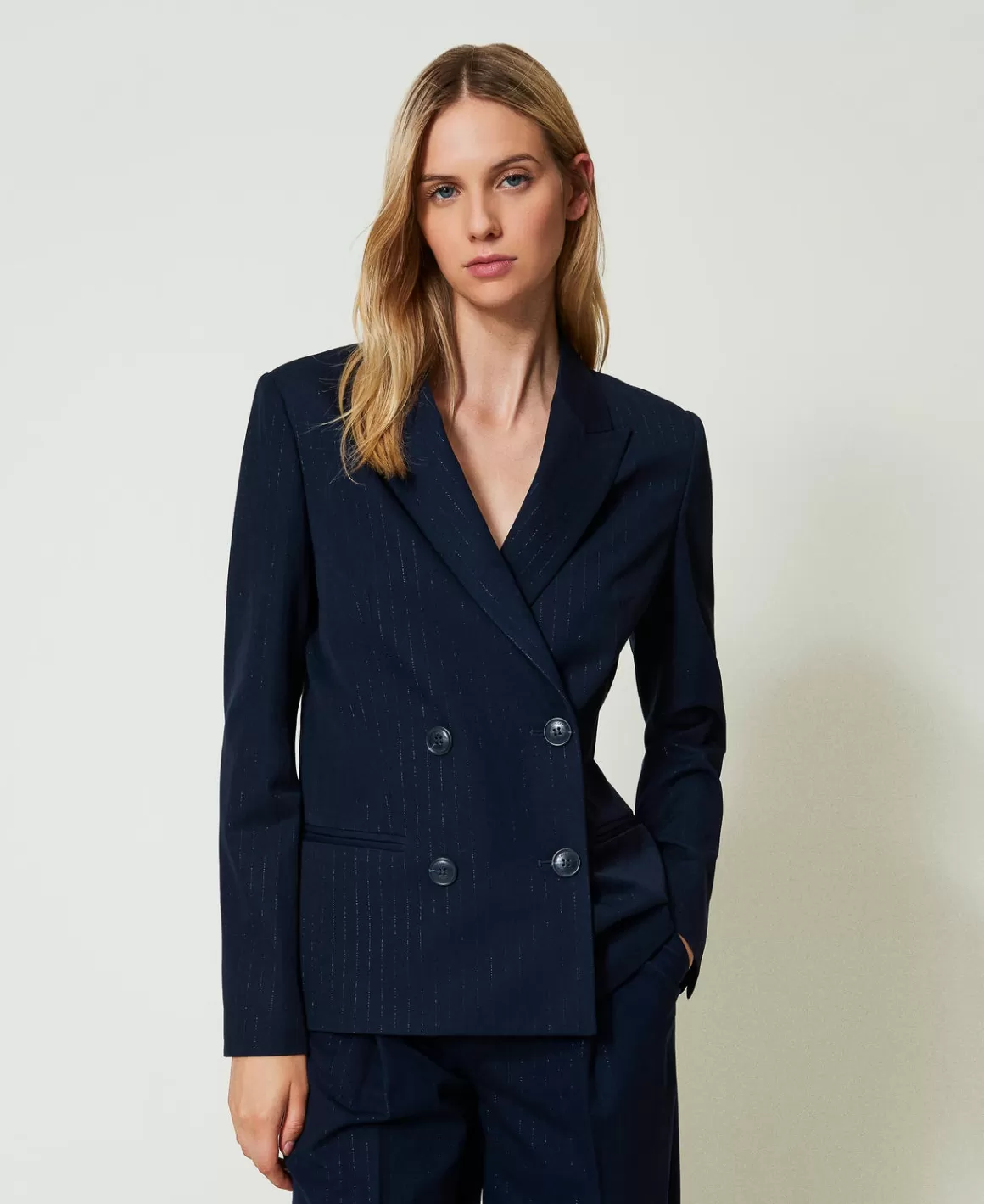 TWINSET Milano Blousons Et Doudounes | Blazers*Blazer Rayé Avec Lurex Indigo Rayure Lurex