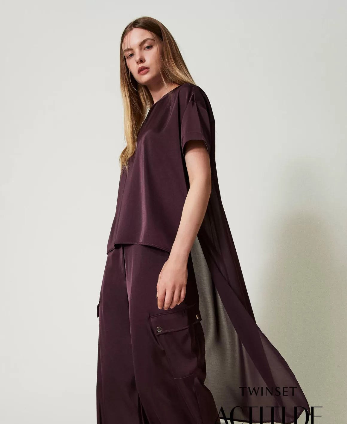 TWINSET Milano Blouses Et Chemises*Blouse Asymétrique En Satin Et Crêpe Georgette Potent Purple