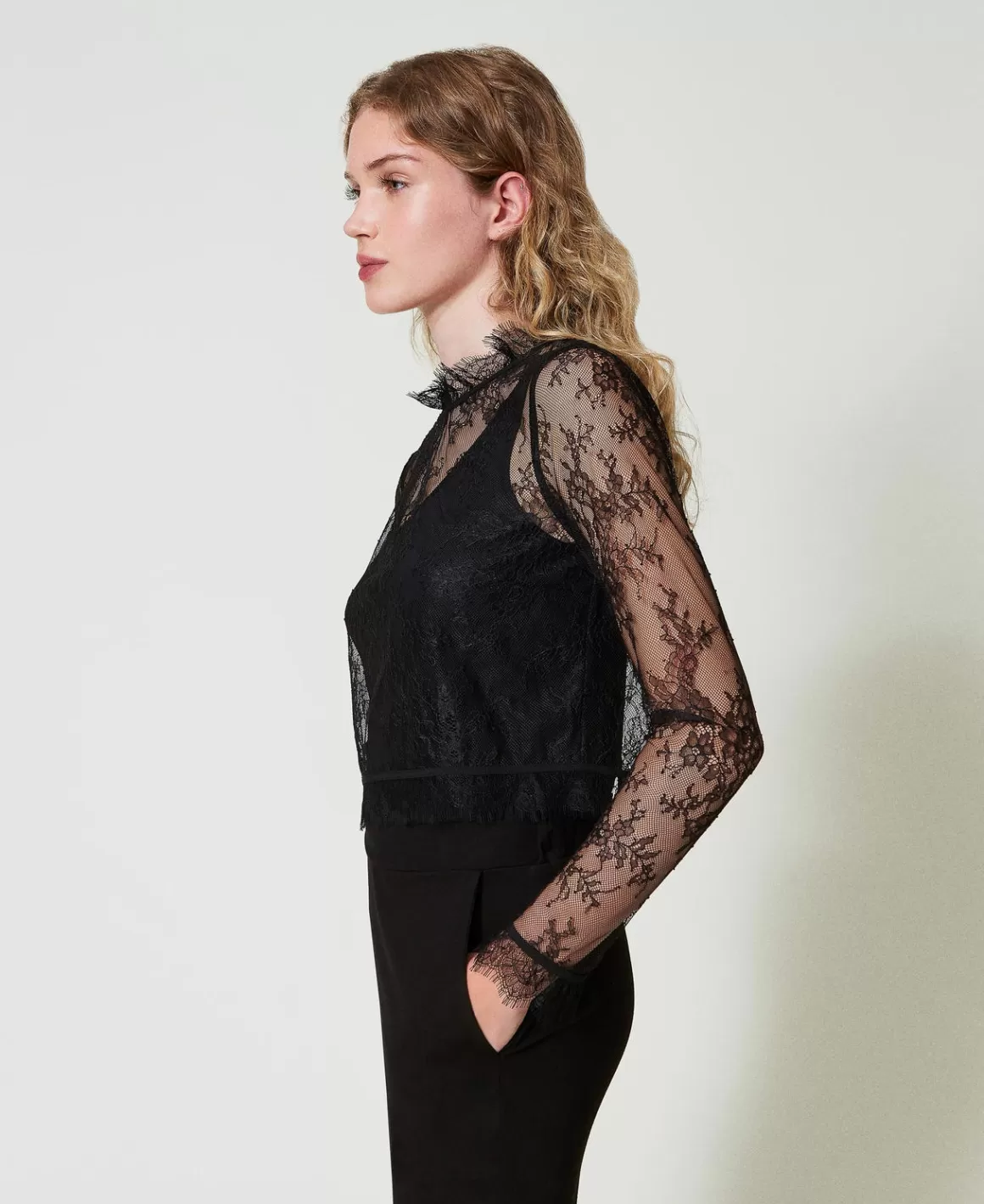 TWINSET Milano Blouses Et Chemises*Blouse Cropped En Dentelle Avec Top Noir