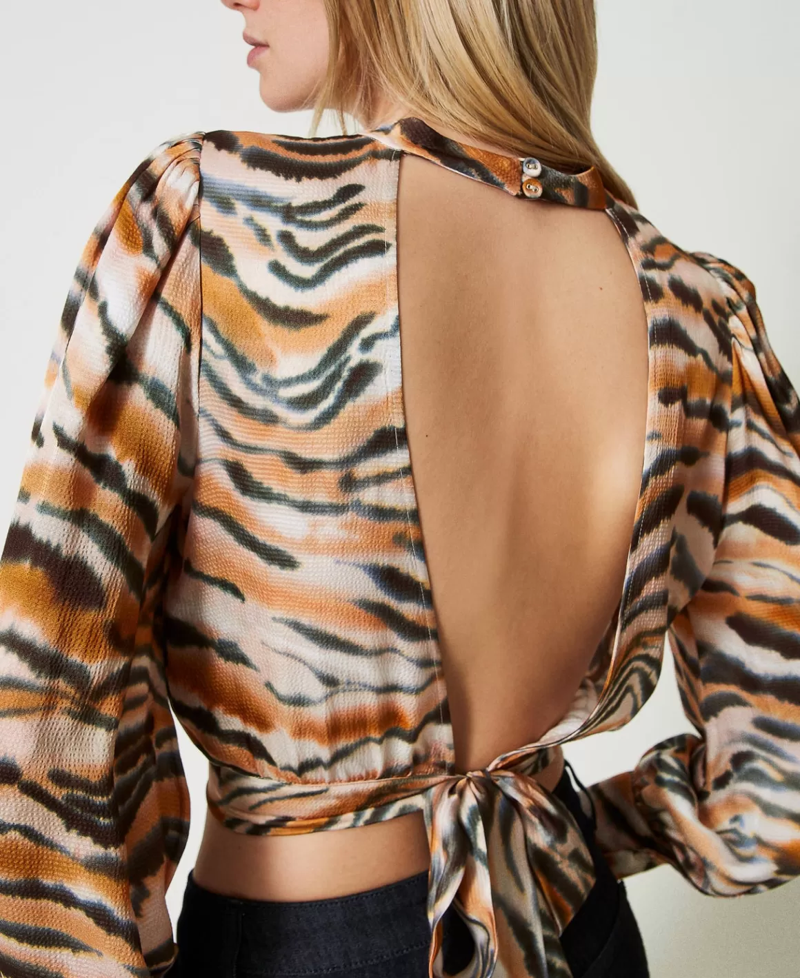 TWINSET Milano Blouses Et Chemises*Blouse Cropped En Satin Animalier Imprimé Tigre Orange « Tanné »/Noir