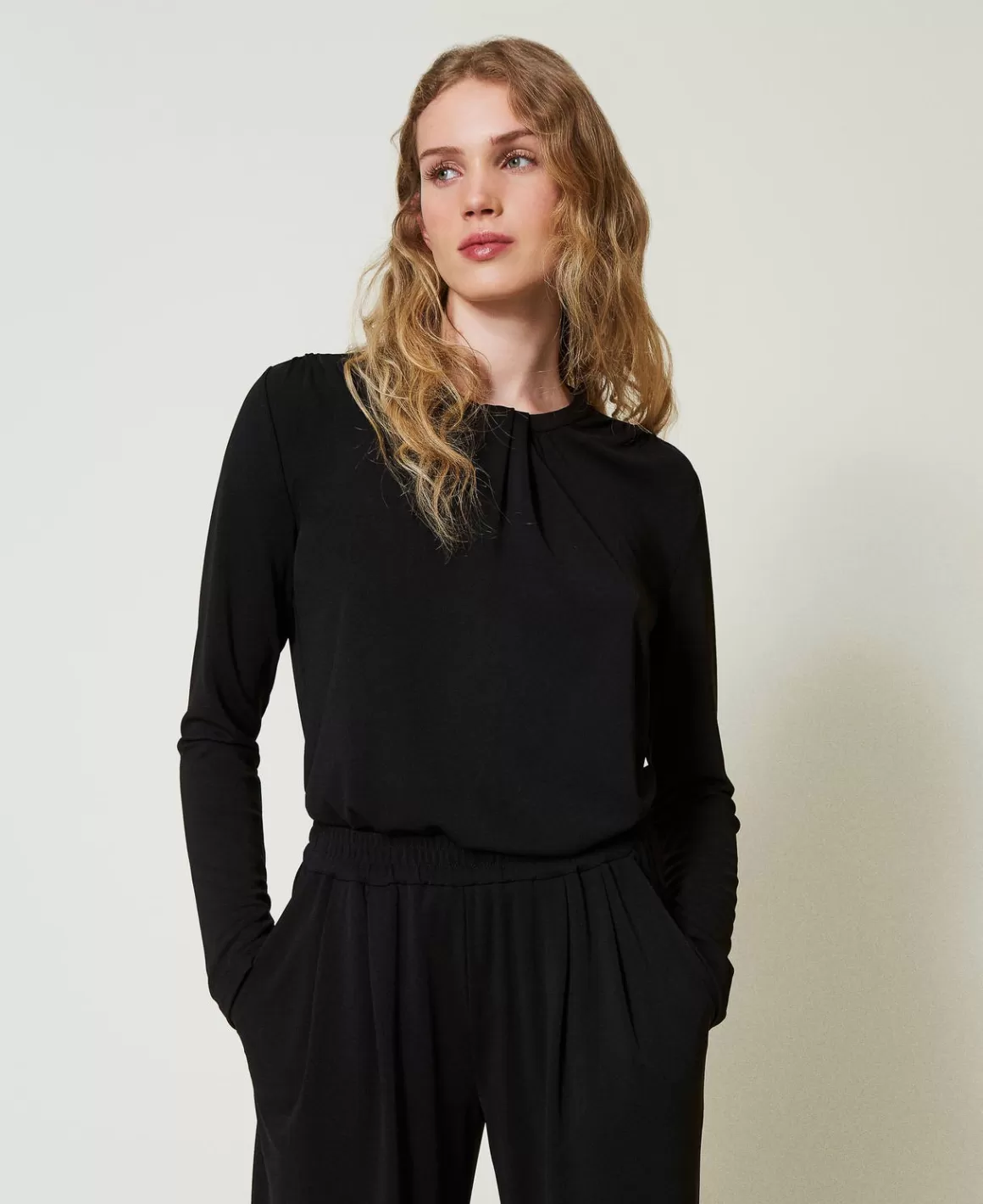 TWINSET Milano Blouses Et Chemises*Blouse En Jersey Crêpé Avec Drapé Noir