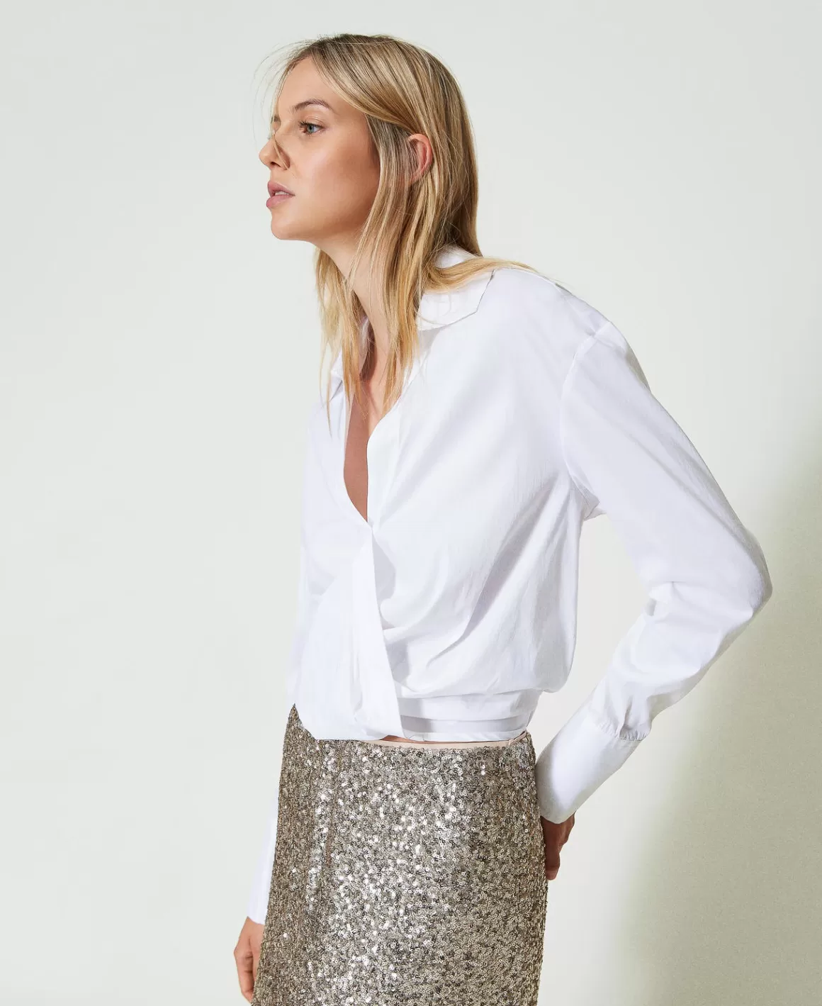 TWINSET Milano Blouses Et Chemises*Blouse En Popeline Avec Finition Croisée Blanc