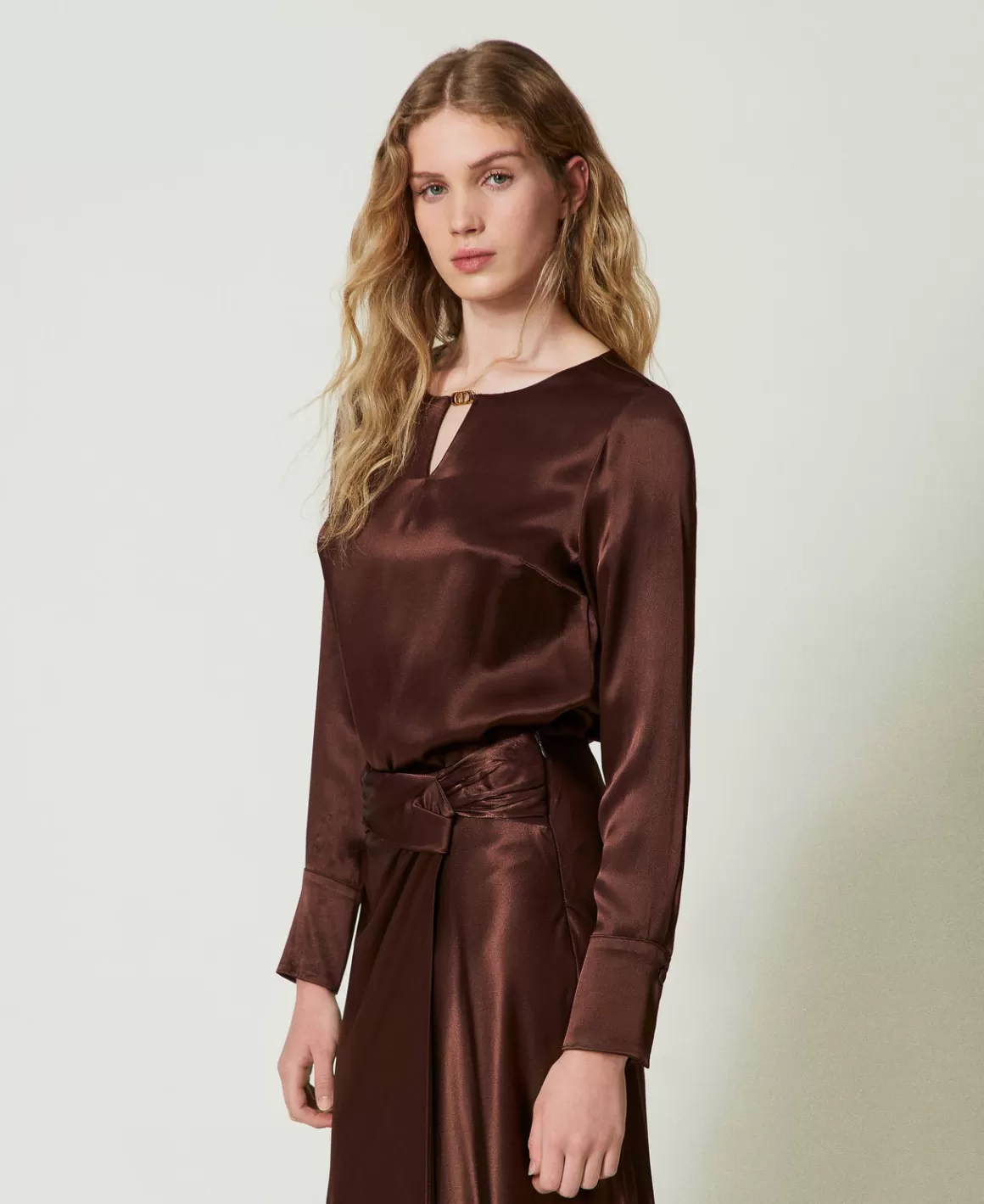 TWINSET Milano Blouses Et Chemises*Blouse En Satin Avec Oval T Chocolat