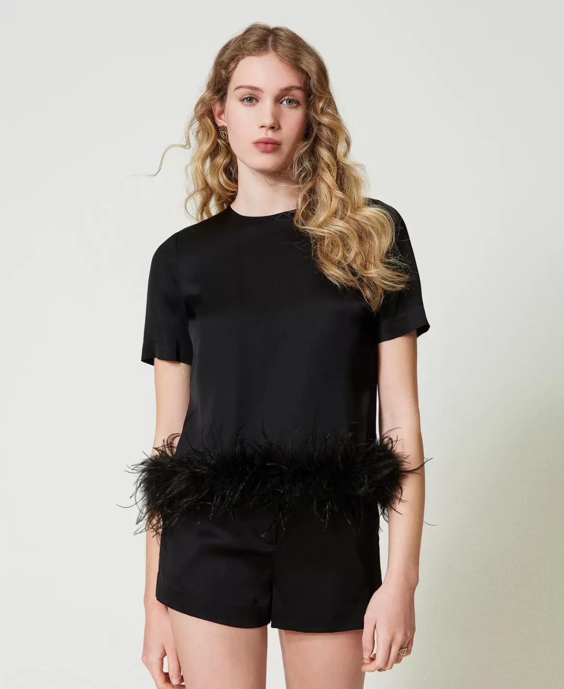 TWINSET Milano Blouses Et Chemises*Blouse En Satin Avec Plumes Noir