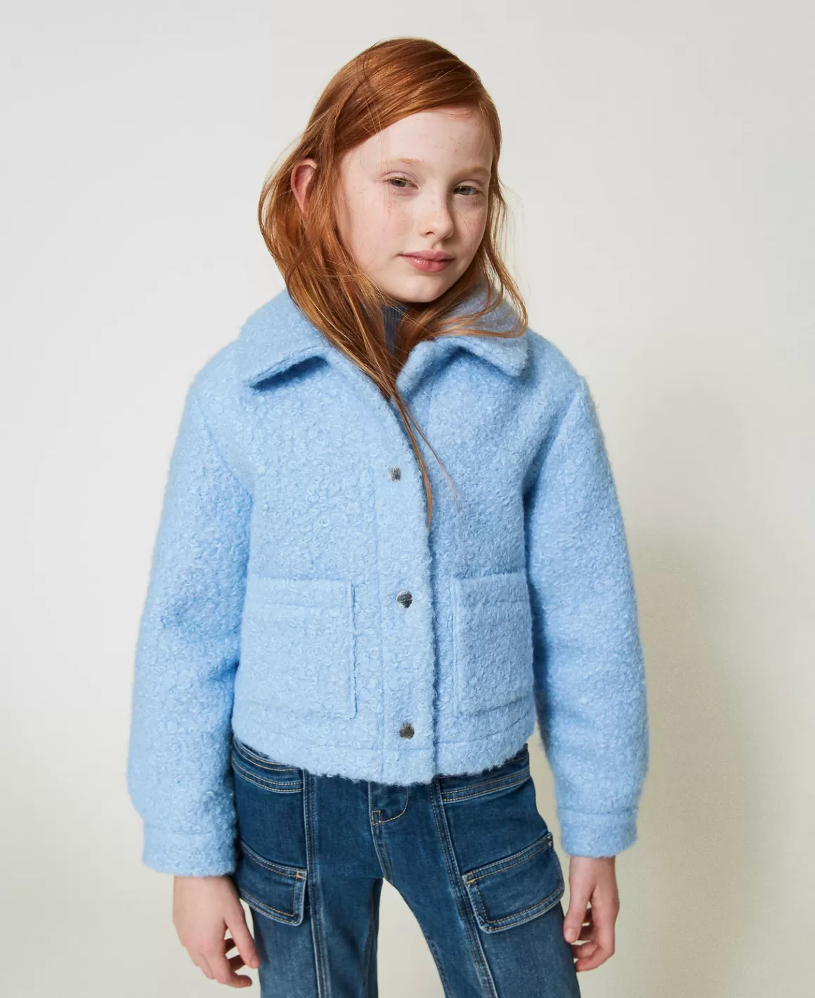 TWINSET Milano Blousons Et Manteaux*Blouson Court En Drap Bouclette Bleu « Frozen Fjord »