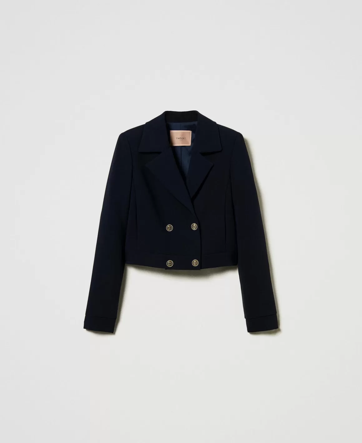 TWINSET Milano Blousons Et Doudounes | Blazers*Blouson Cropped En Crêpe Cady Bleu Classique