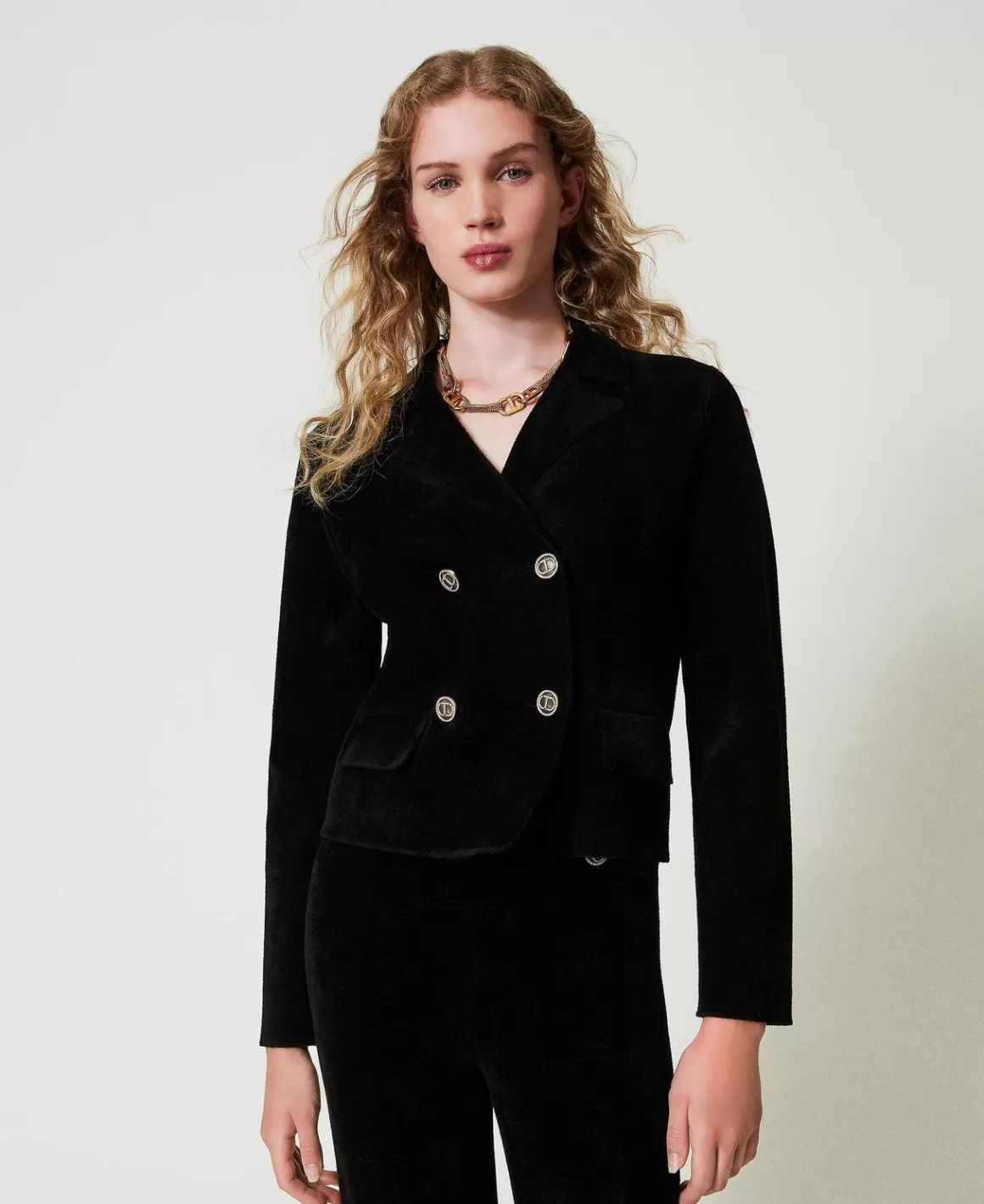 TWINSET Milano Blousons Et Doudounes | Blazers*Blouson En Maille Avec Boutons Oval T Noir