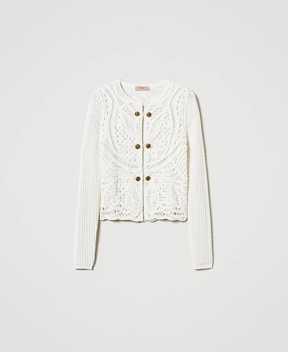 TWINSET Milano Blousons Et Doudounes | Blazers*Blouson En Maille De Laine Mélangée Avec Crochet Blanc Neige