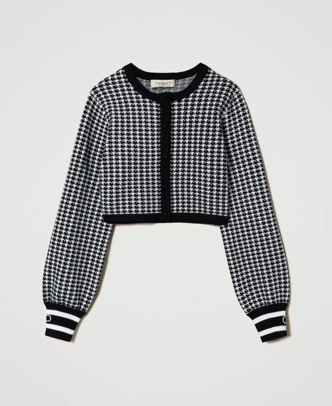 TWINSET Milano Blousons Et Manteaux*Blouson En Maille Jacquard Pied-de-poule Bicolore Blanc Cassé / Noir