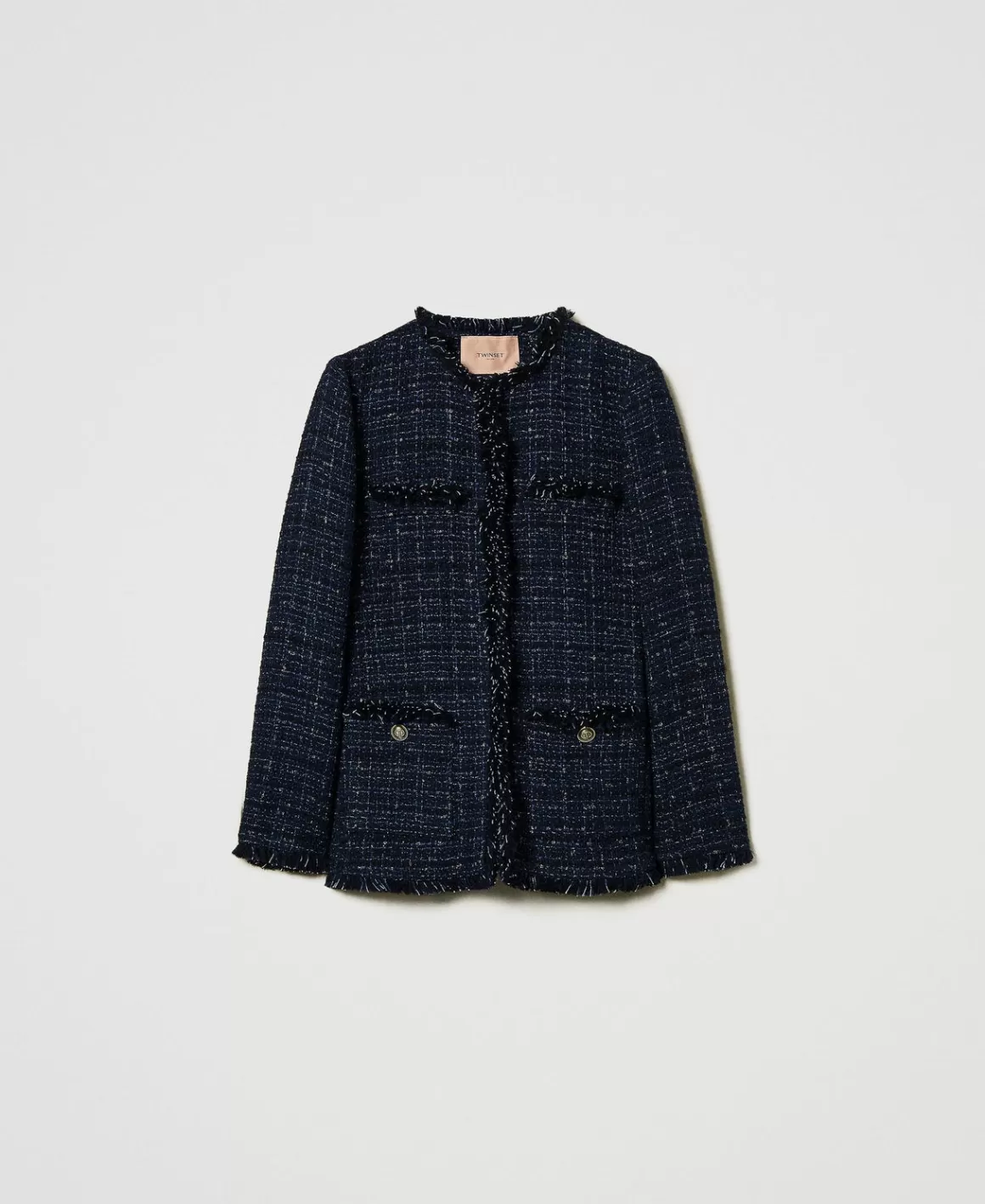 TWINSET Milano Blousons Et Doudounes | Blazers*Blouson En Tissu Bouclé Avec Boutons Siglés Bouclé Bleu Denim/Noir