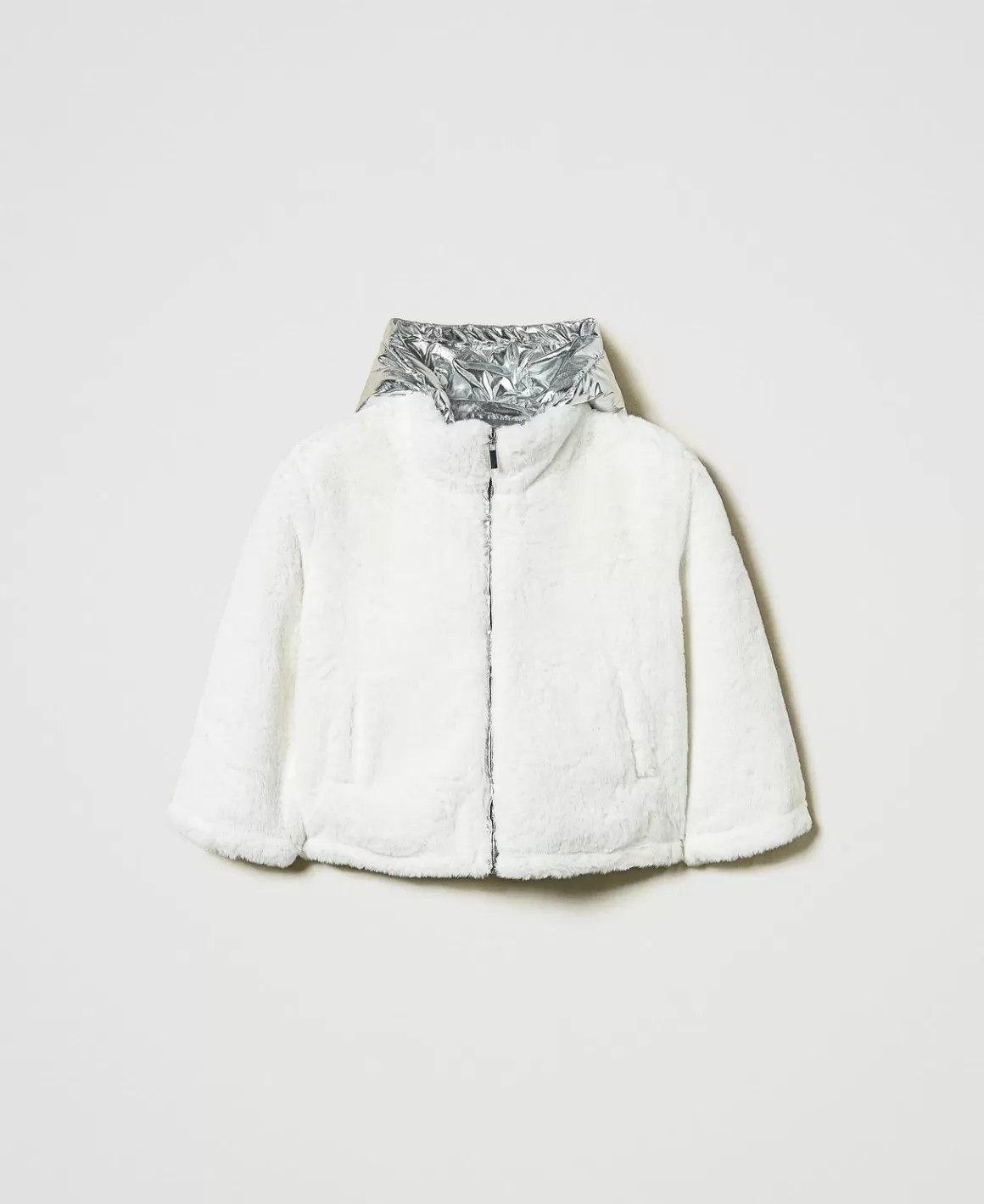 TWINSET Milano Blousons Et Manteaux*Blouson Réversible En Fausse Fourrure Bicolore Blanc Cassé/Argent Métallisé