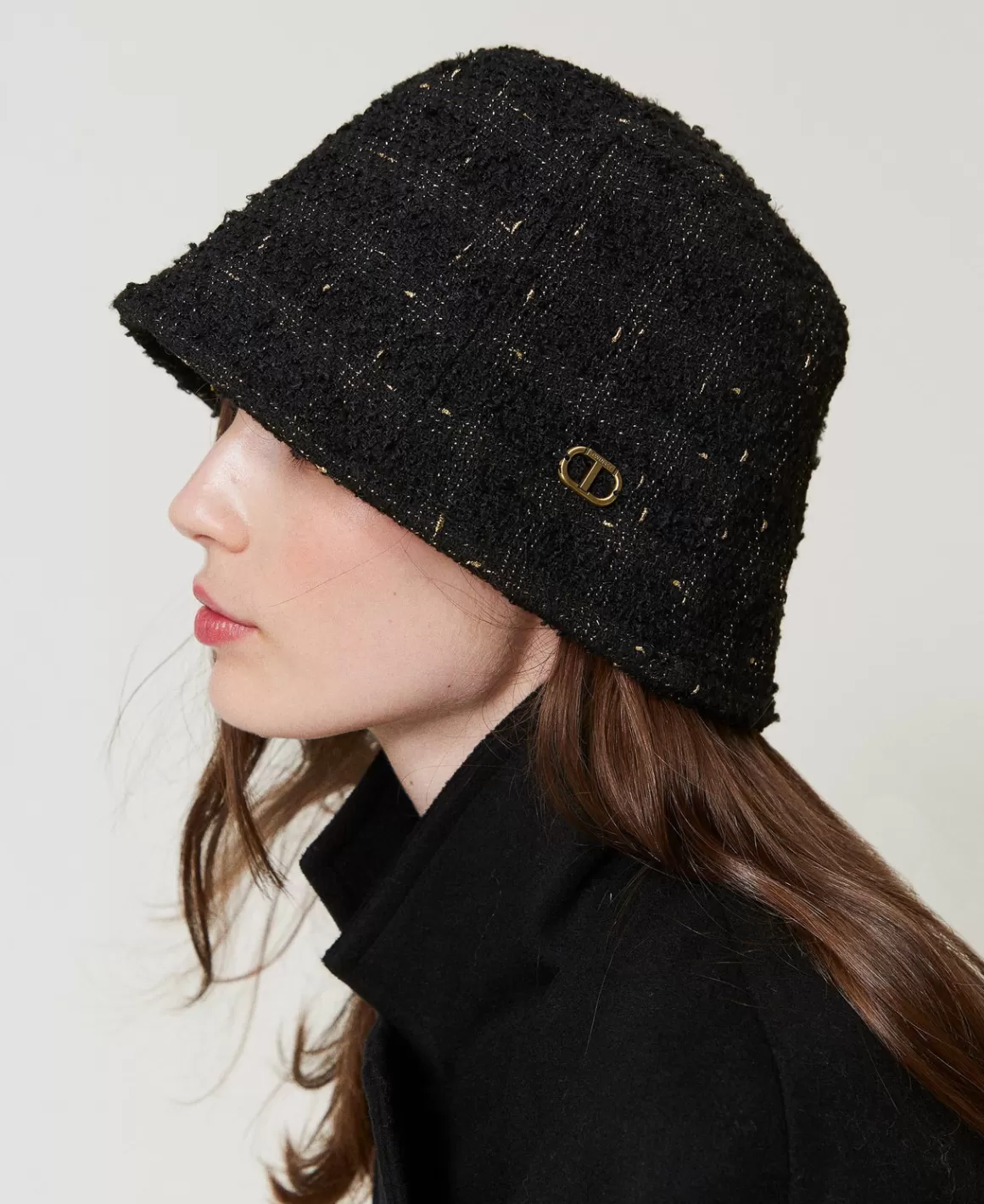 TWINSET Milano Chapeaux*Bob En Tissu Bouclé Avec Oval T Bouclé Noir/Or