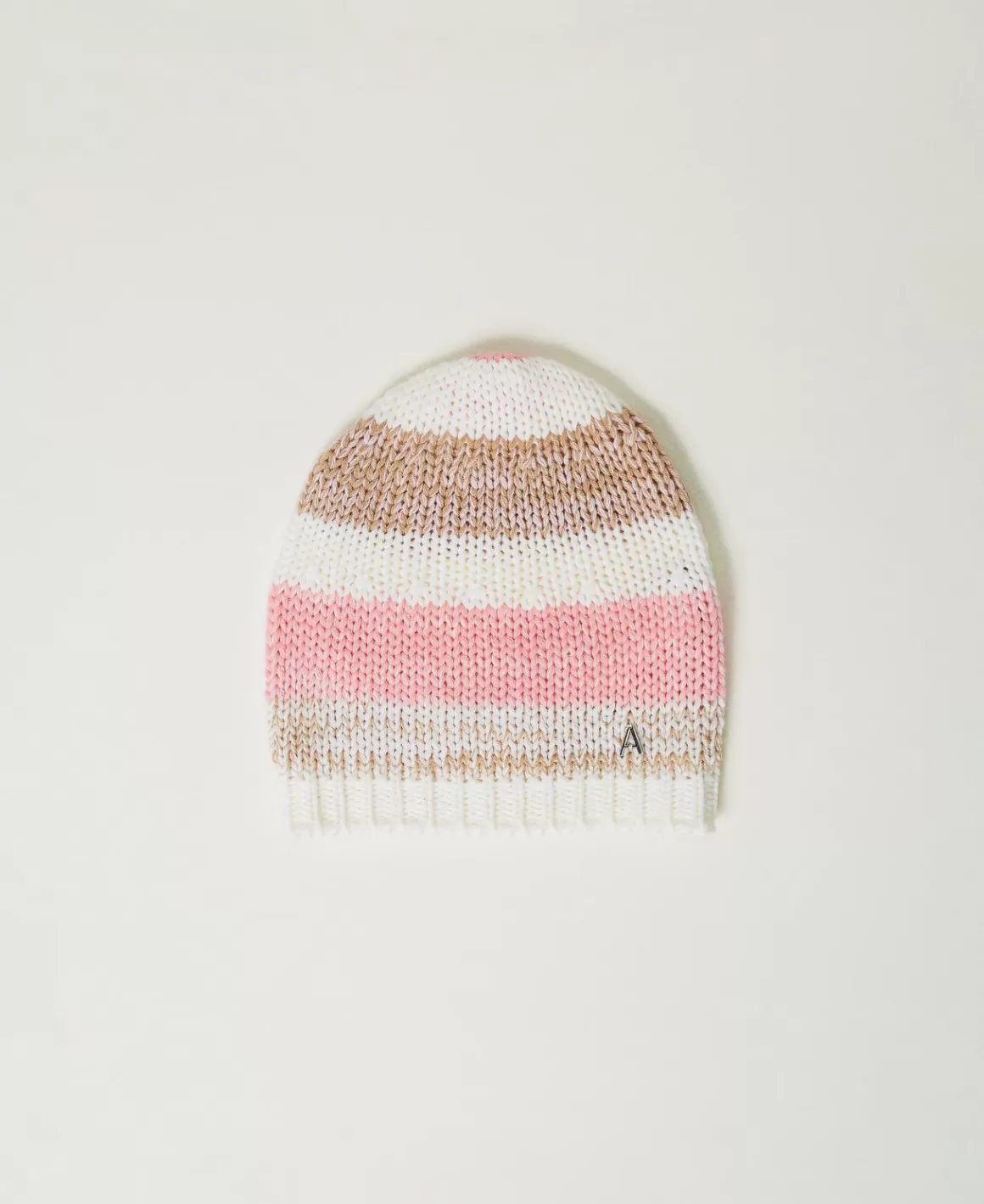 TWINSET Milano Chapeaux*Bonnet En Maille Jacquard Multicolore Rose « Crystal Pink »/Marron « Cinnamon »/Blanc