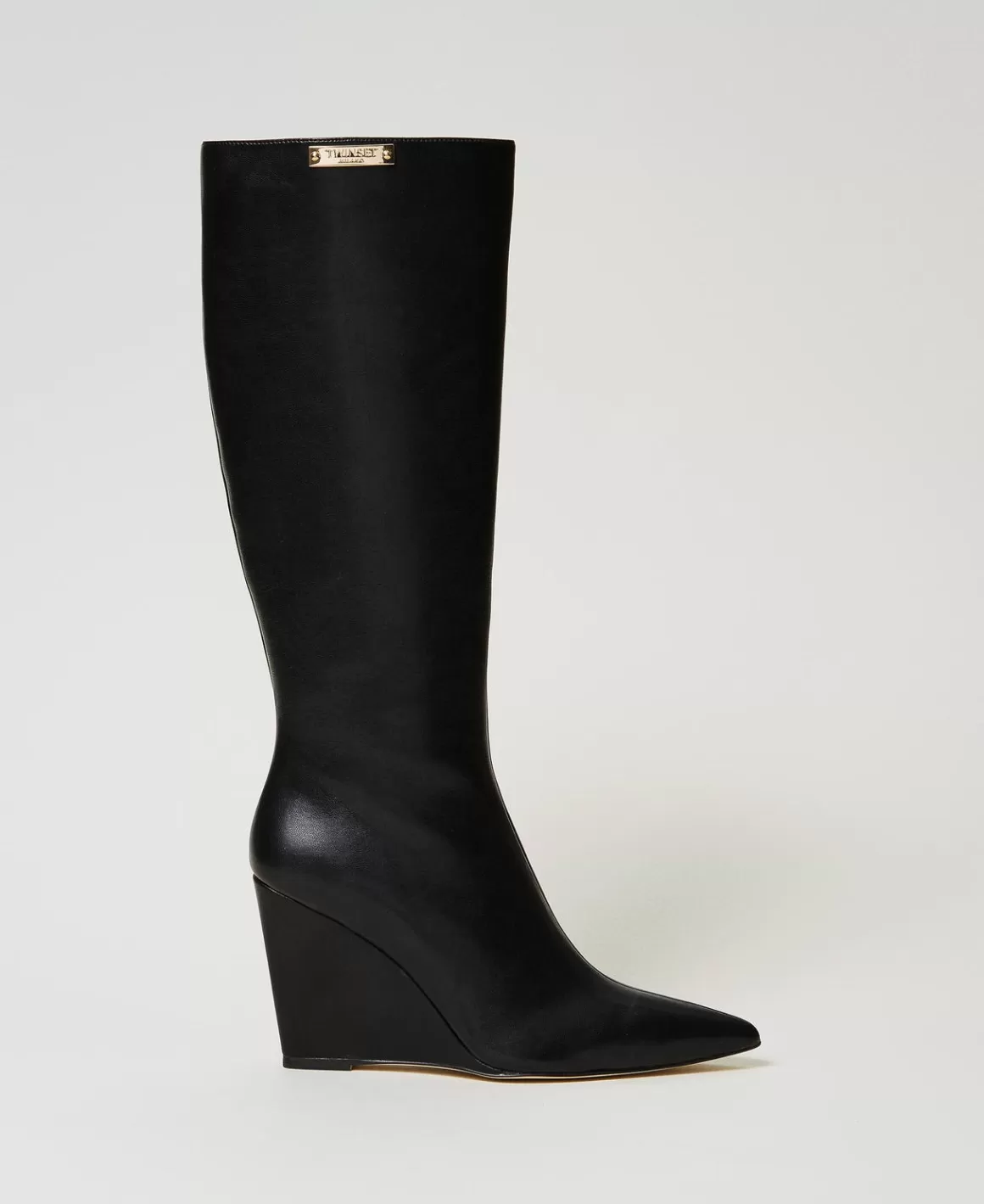 TWINSET Milano Chaussures À Talons | Bottes Et Bottines*Bottes Montantes Avec Semelle Compensée Et étiquette Siglée Noir