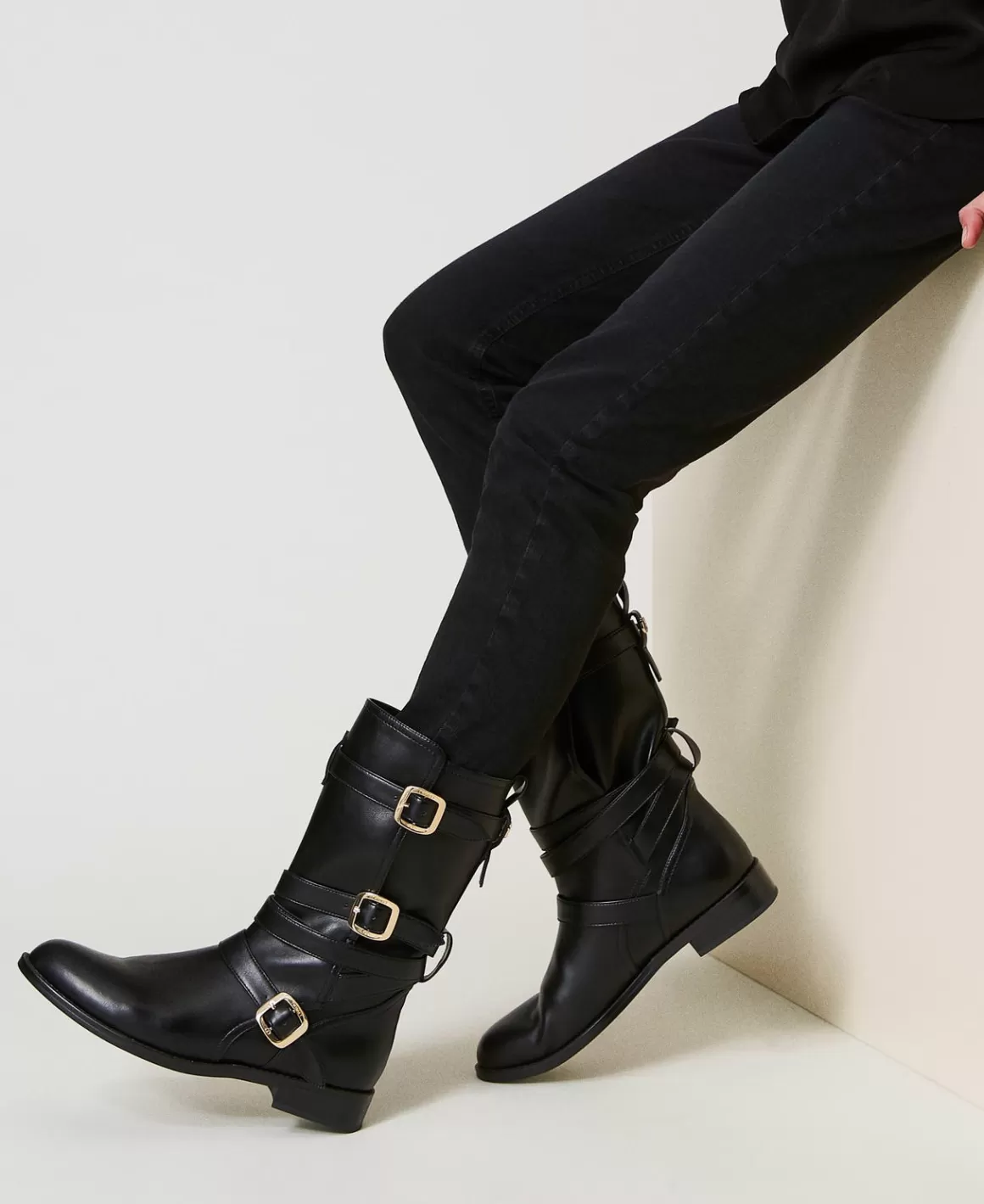 TWINSET Milano Chaussures Plates | Bottes Et Bottines*Bottes Motardes Avec Brides Noir