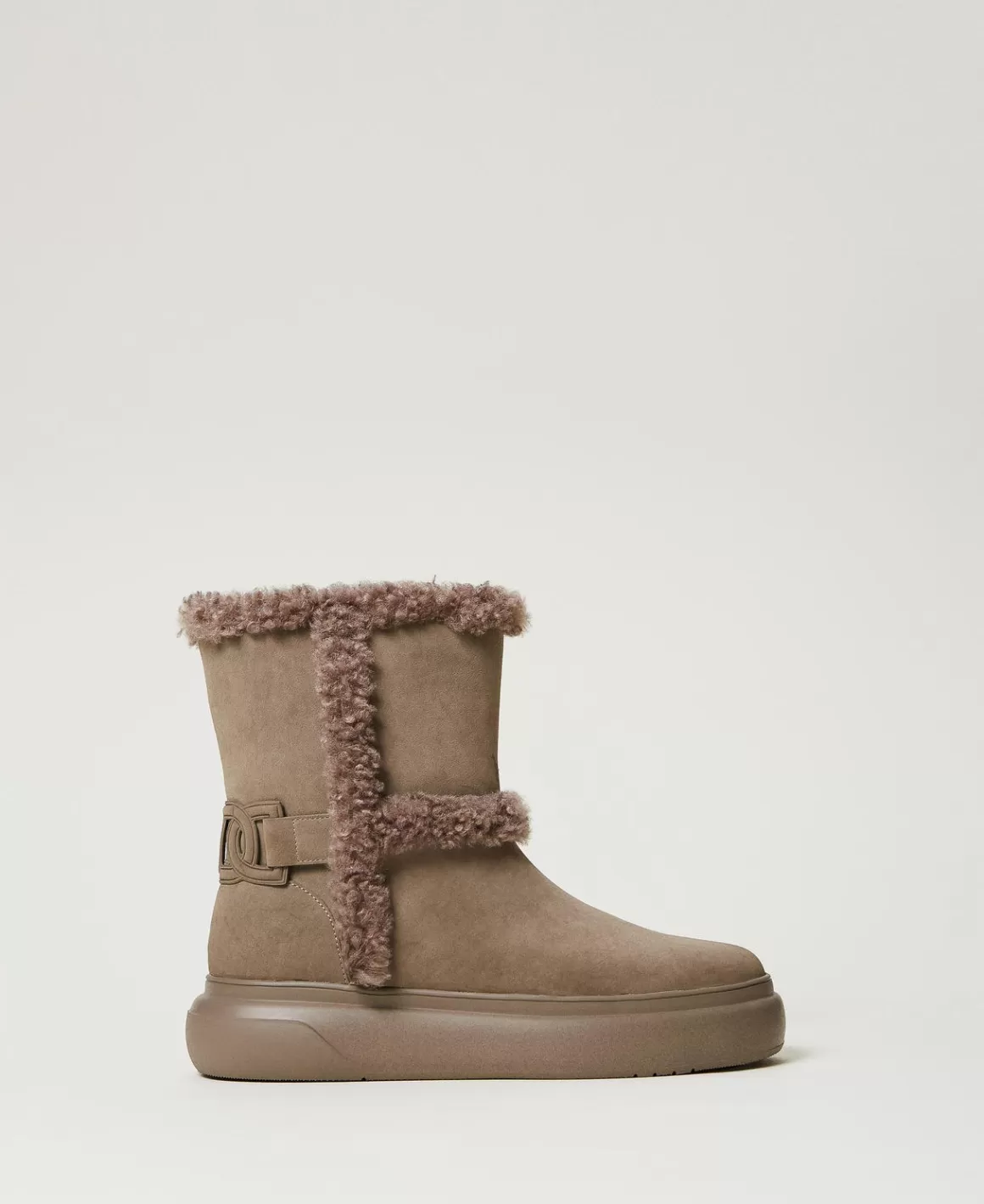 TWINSET Milano Chaussures Plates | Bottes Et Bottines*Bottines Avec Détails En Fausse Fourrure Beige Taupe