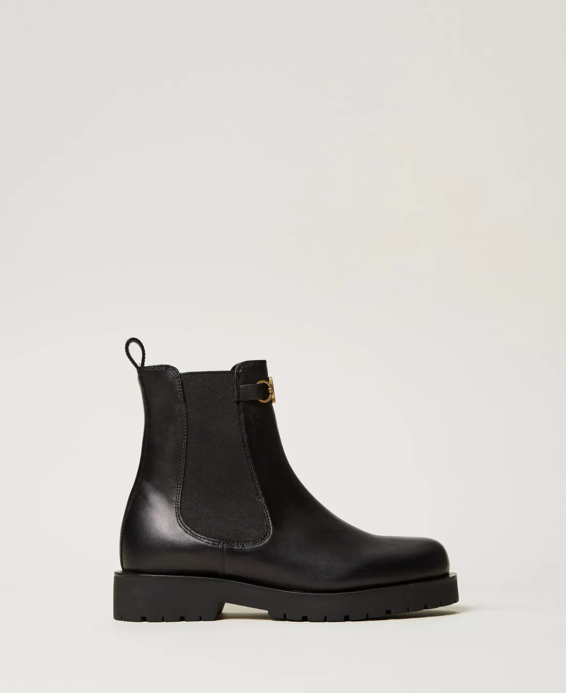 TWINSET Milano Chaussures Plates | Bottes Et Bottines*Bottines Chelsea En Cuir Avec Oval T Noir