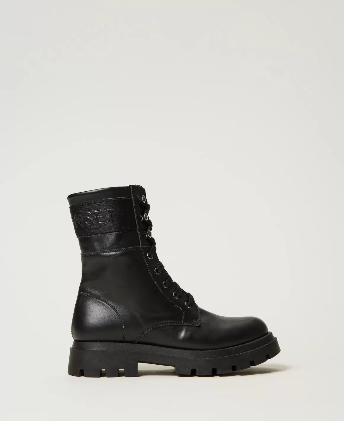 TWINSET Milano Chaussures*Bottines Motardes En Cuir Avec Logo Noir