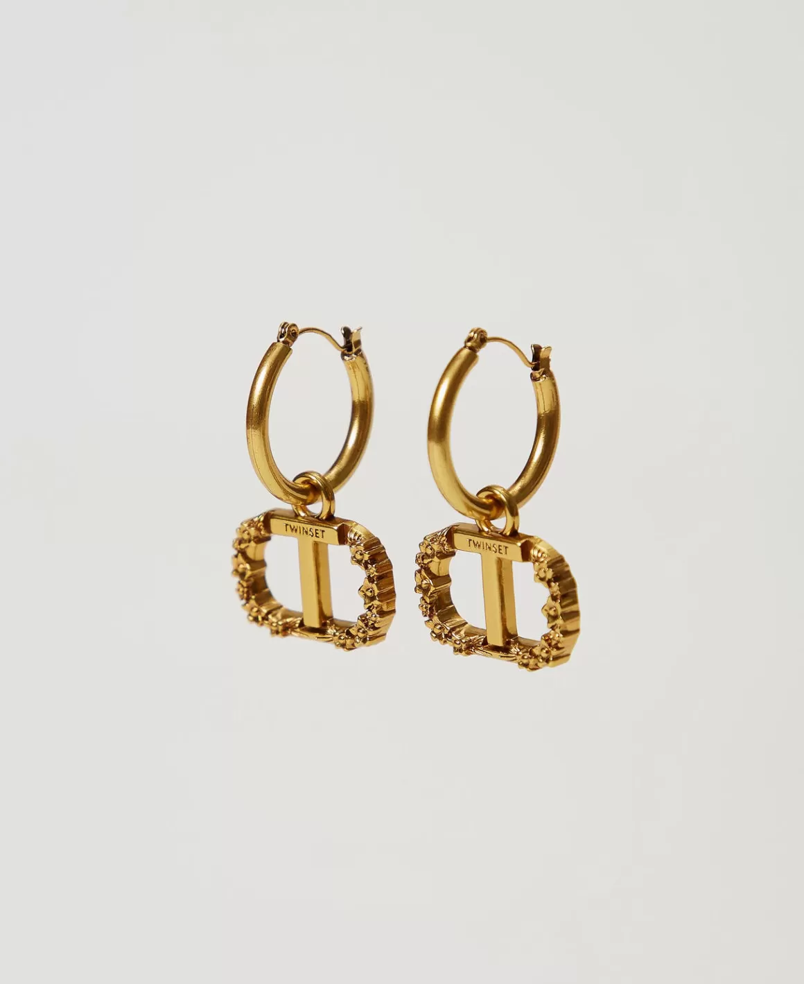 TWINSET Milano Bijoux*Boucles D’oreilles En Anneau Avec Oval T Floral Laiton Clair