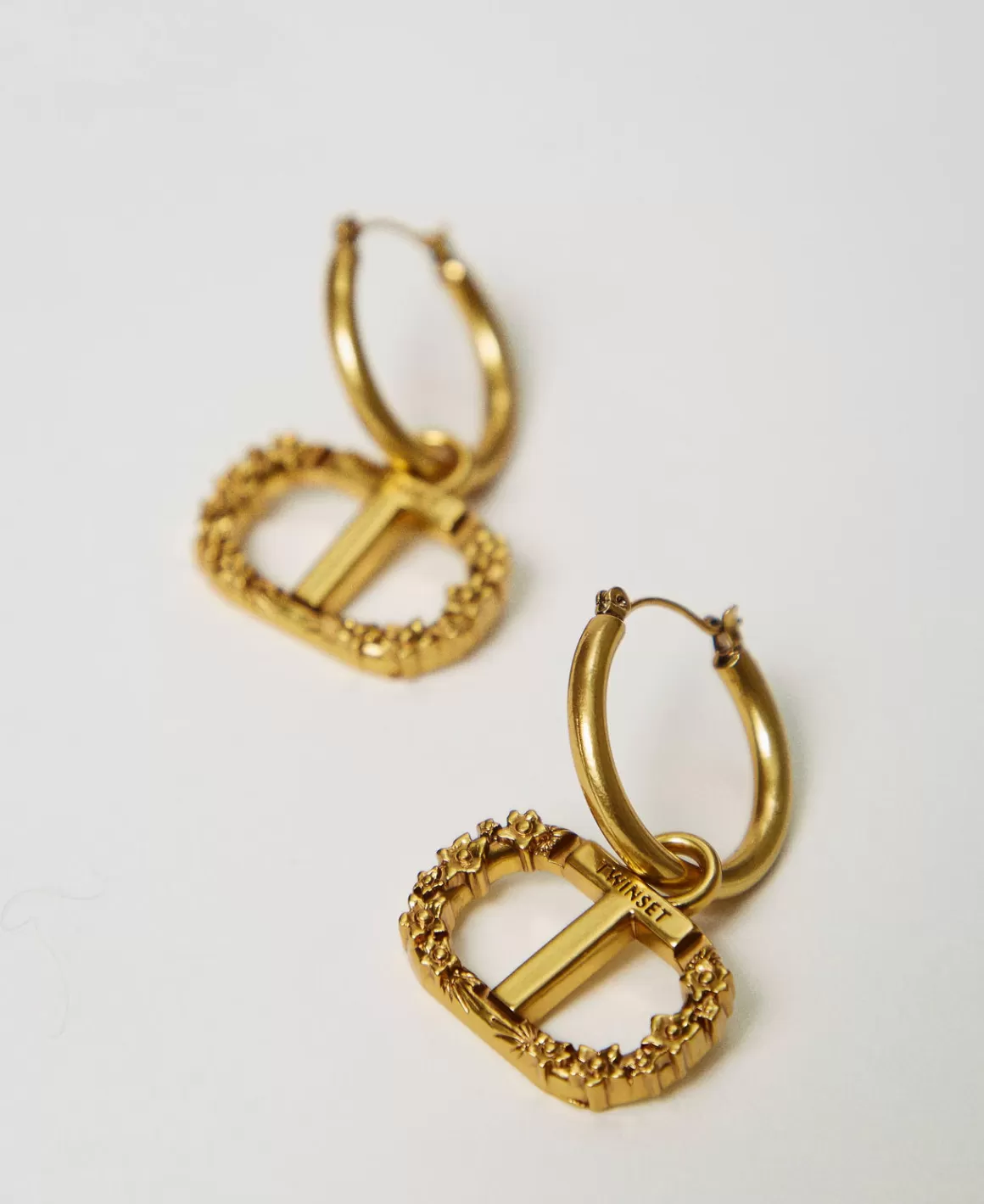 TWINSET Milano Bijoux*Boucles D’oreilles En Anneau Avec Oval T Floral Laiton Clair