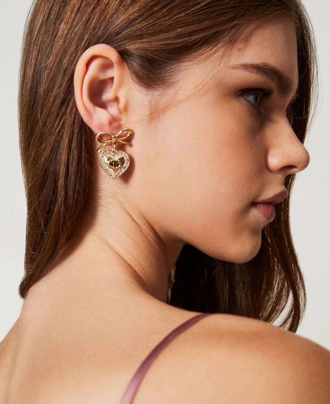 TWINSET Milano Bijoux*Boucles D’oreilles En Cœur Avec Strass Et Oval T New Gold