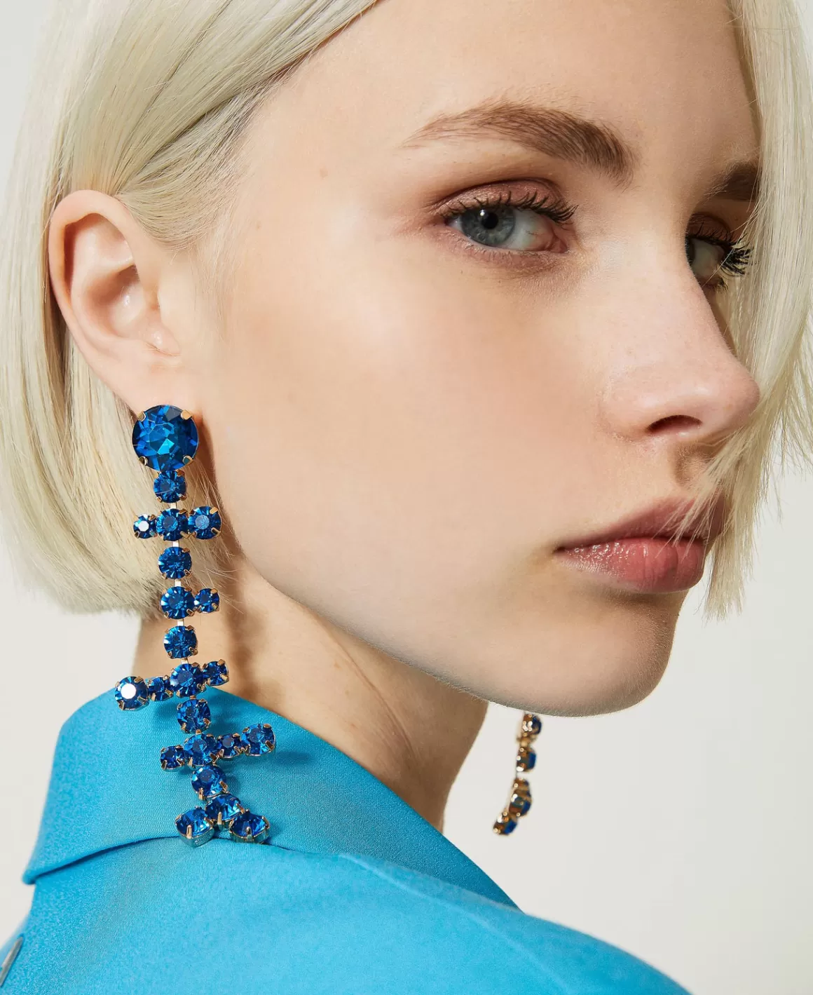 TWINSET Milano Bijoux*Boucles D’oreilles Pendantes Avec Strass Bleu Malibu