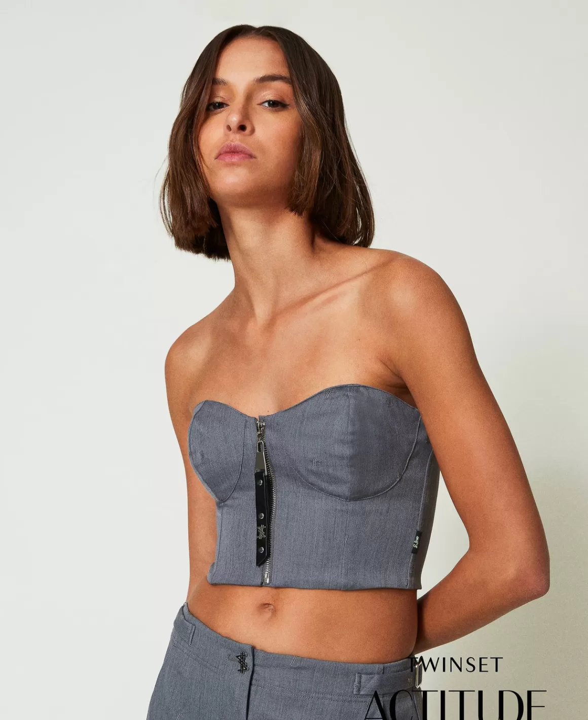 TWINSET Milano T-Shirts Et Tops*Bustier MYFO Avec Broderie Gris Moyen Mélangé