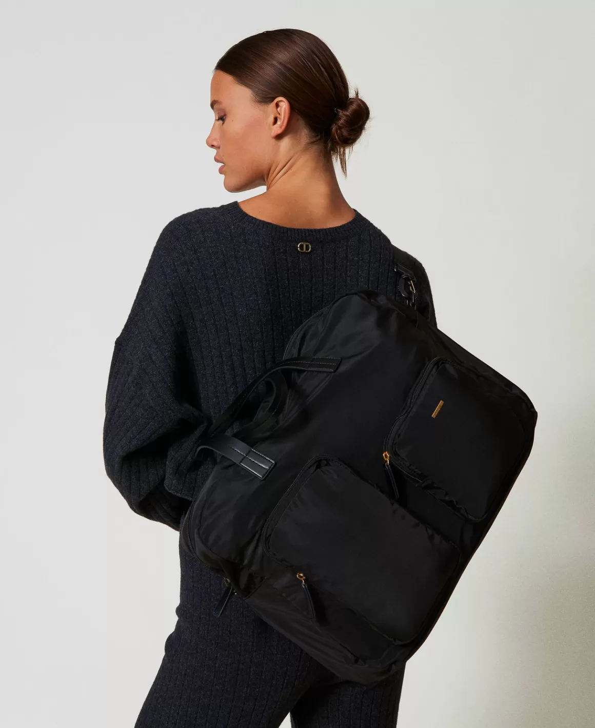 TWINSET Milano Sacs Porté Épaule | Sacs À Bandoulière*Cabas En Tissu Technique Noir