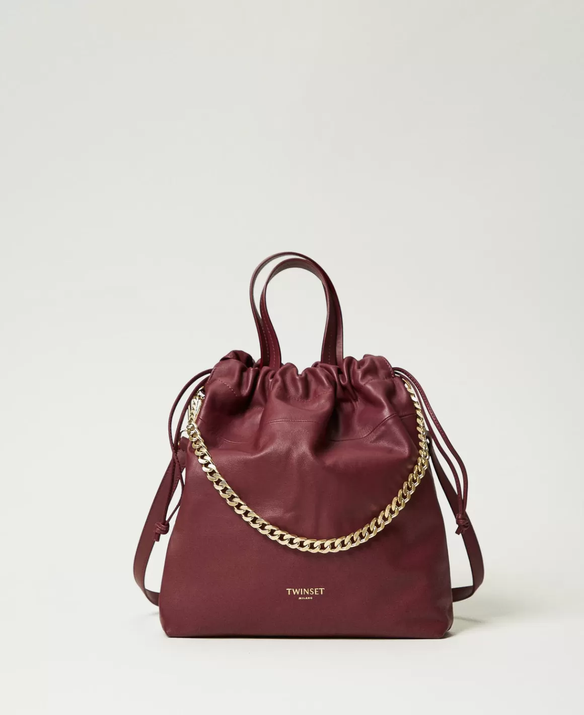 TWINSET Milano Cabas | Sacs Porté Épaule*Cabas Moyen En Cuir Avec Cordon De Serrage Bordeaux