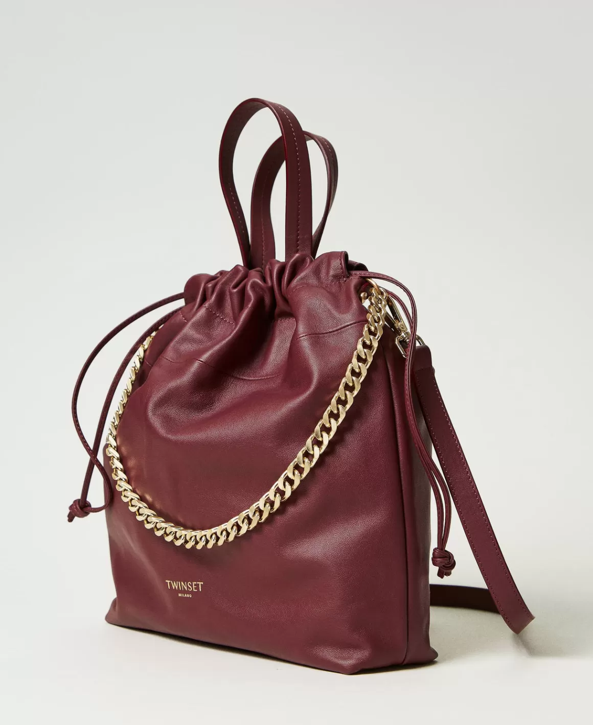 TWINSET Milano Cabas | Sacs Porté Épaule*Cabas Moyen En Cuir Avec Cordon De Serrage Bordeaux