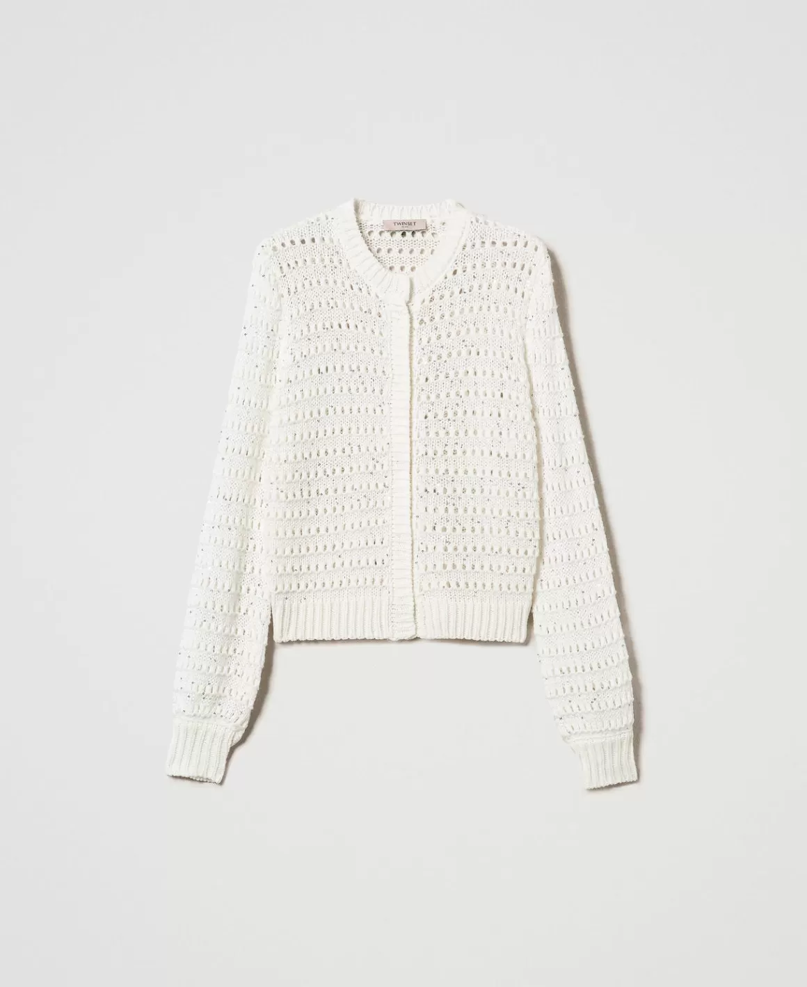 TWINSET Milano Pulls Et Cardigans*Cardigan Ajouré Avec Sequins Blanc Neige