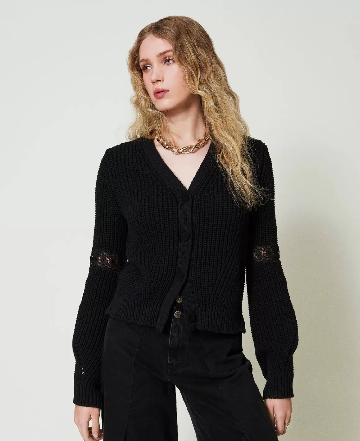 TWINSET Milano Pulls Et Cardigans*Cardigan Côtelé Avec Dentelle Noir